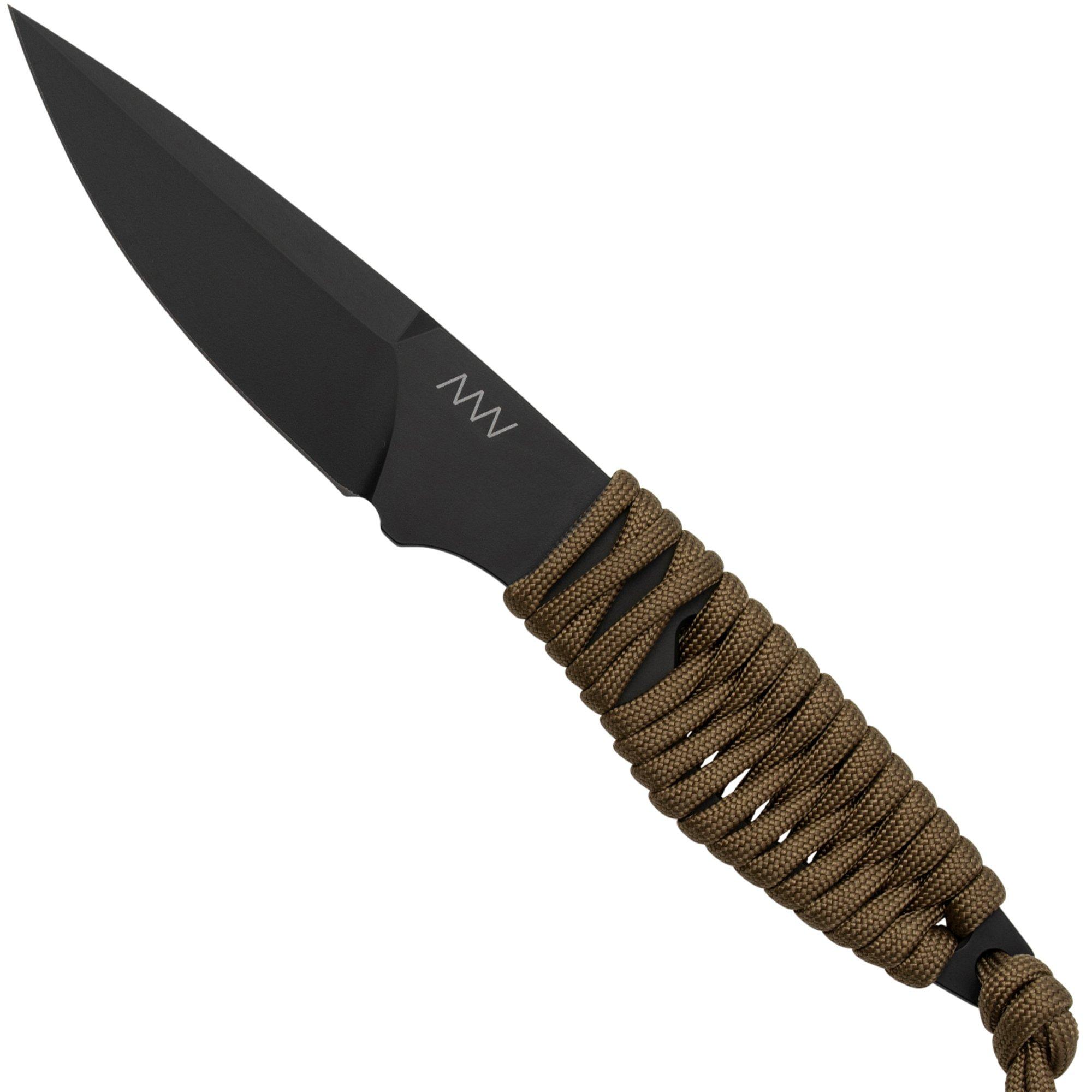 ANV Knives P100 Sleipner Cerakote, Coyote Paracord, P100-040, Black Kydex Sheath, Neck Knife