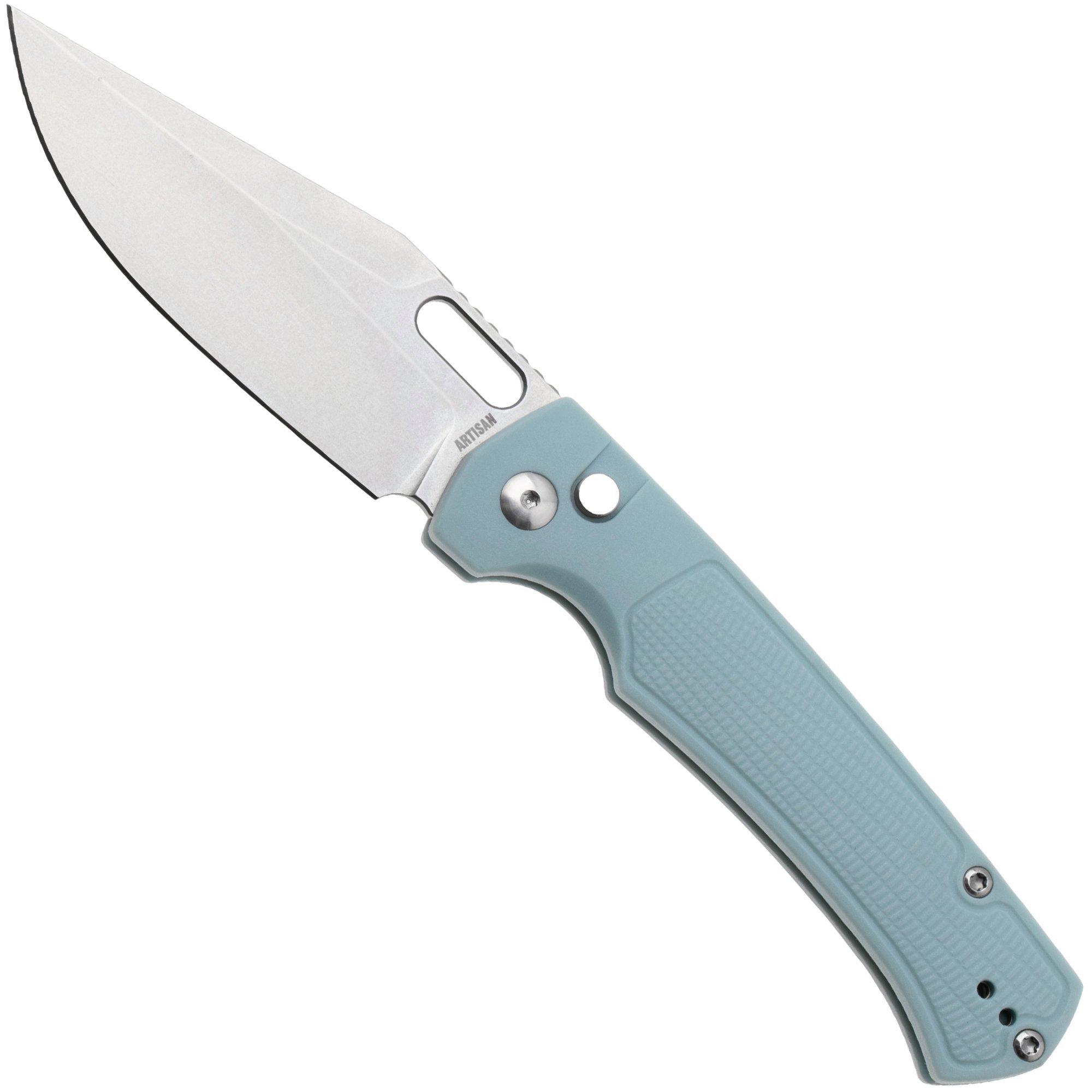 Artisan Cutlery Revel 1867P-MG, Stonewashed AR-RPM9, Ice Blue FRN zakmes, Ray Laconico design