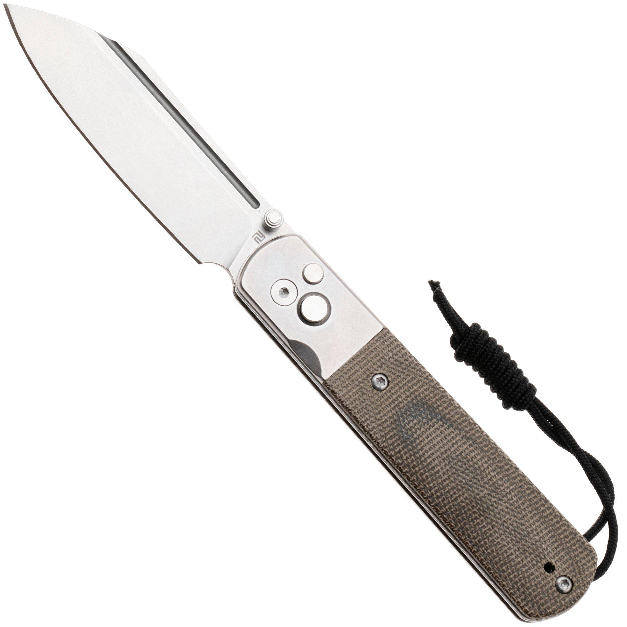 Artisan Cutlery Holm 1875G-ODG, Stonewashed CPM S90V, Steel/Green Micarta Inlay pocket knife