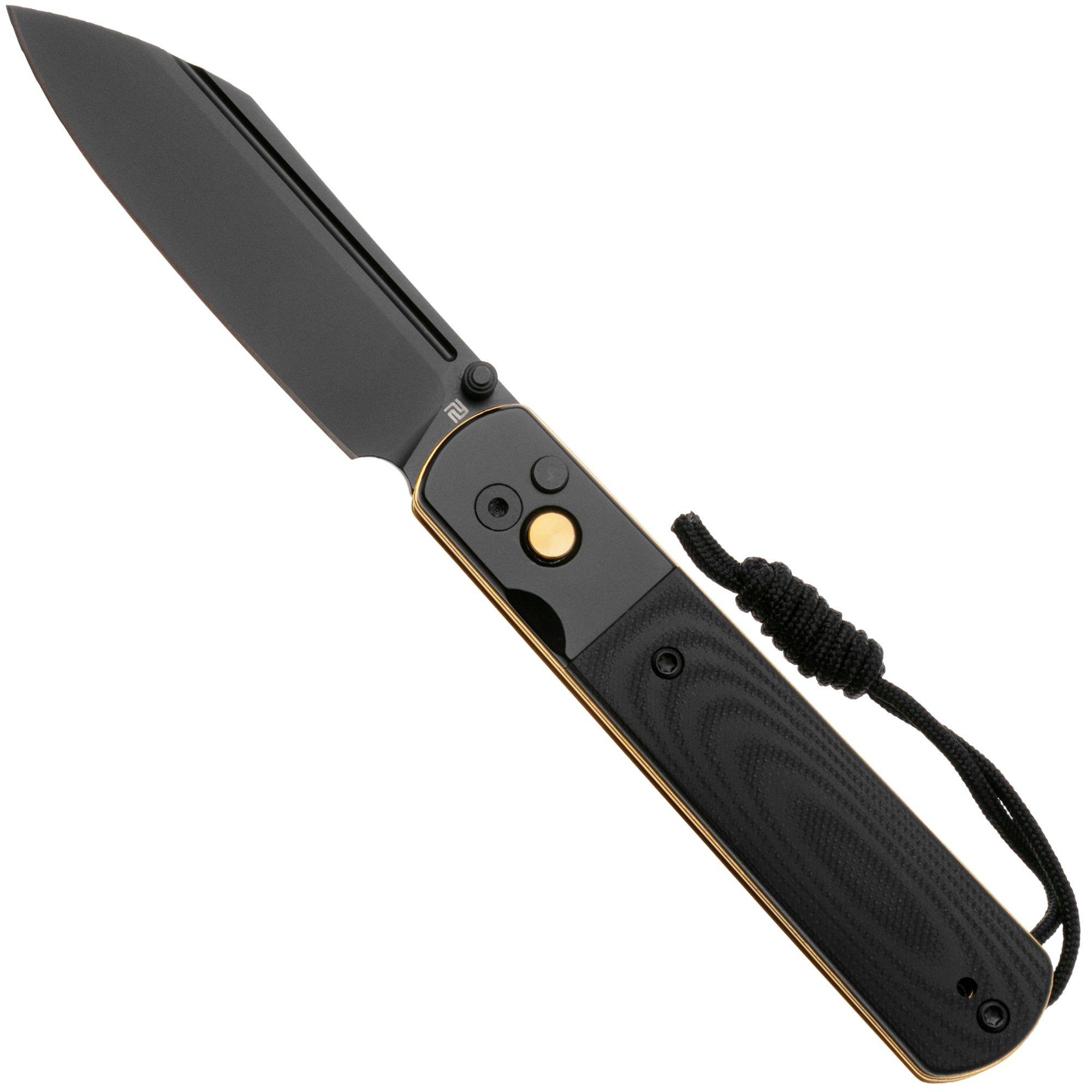 Artisan Cutlery Holm 1875P-BG, Black PVD AR-RPM9, Black PVD Steel/Black G10 Inlay, Gold PVD Hardware Taschenmesser