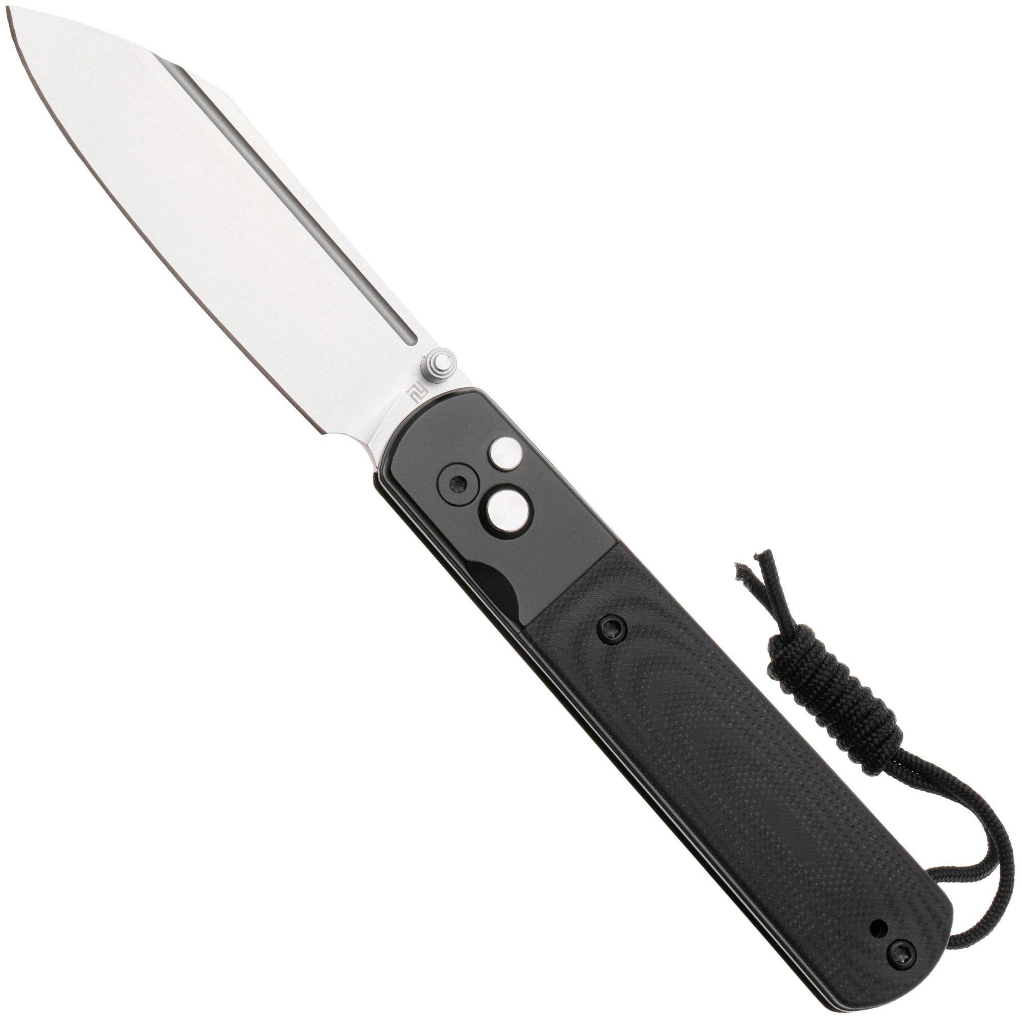 Artisan Cutlery Holm 1875P-BK, Stonewashed AR-RPM9, Black PVD Steel, Black G10 Inlay pocket knife