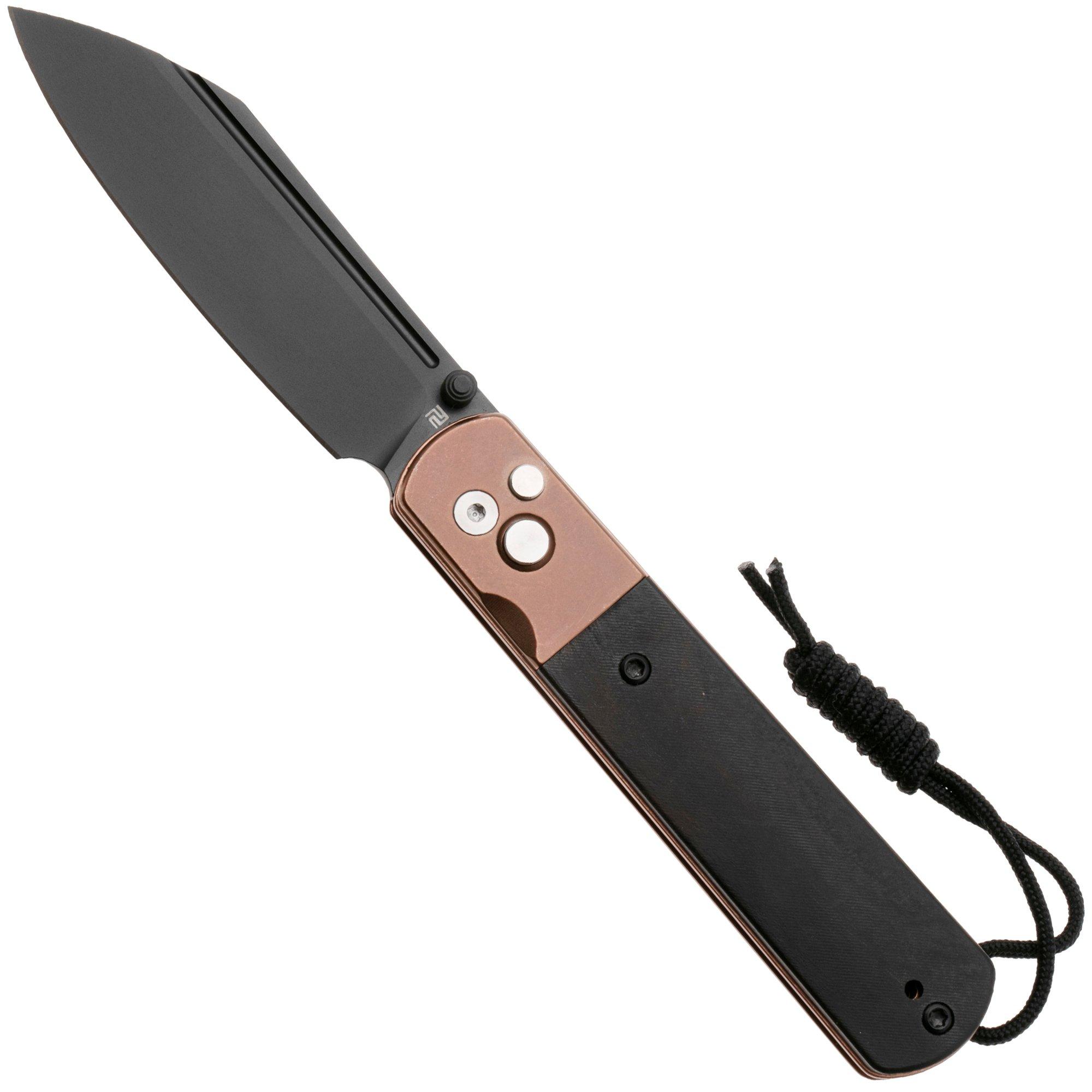 Nóż składany Artisan Cutlery Holm 1875P-BRG, Black PVD AR-RPM9, Black PVD Steel, Black G10 Inlay, Rose Gold PVD Hardware