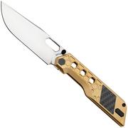 Artisan Cutlery Beest 1878G-GL, Satin CPM S35VN, Gold Titanium, Black Carbon Fiber Inlay zakmes