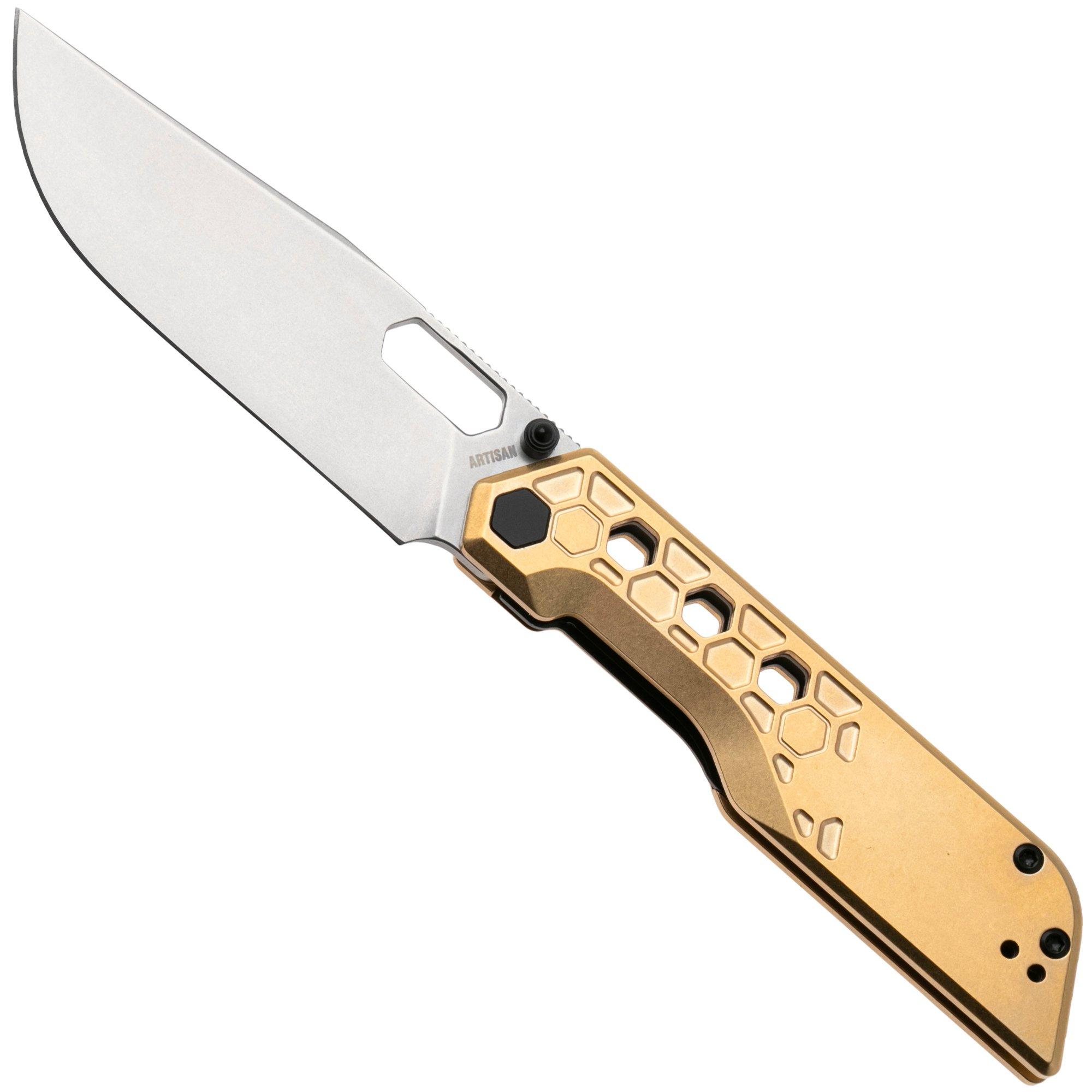 Artisan Cutlery Beest 1878P-BR, Stonewashed AR-RPM9, Brass zakmes