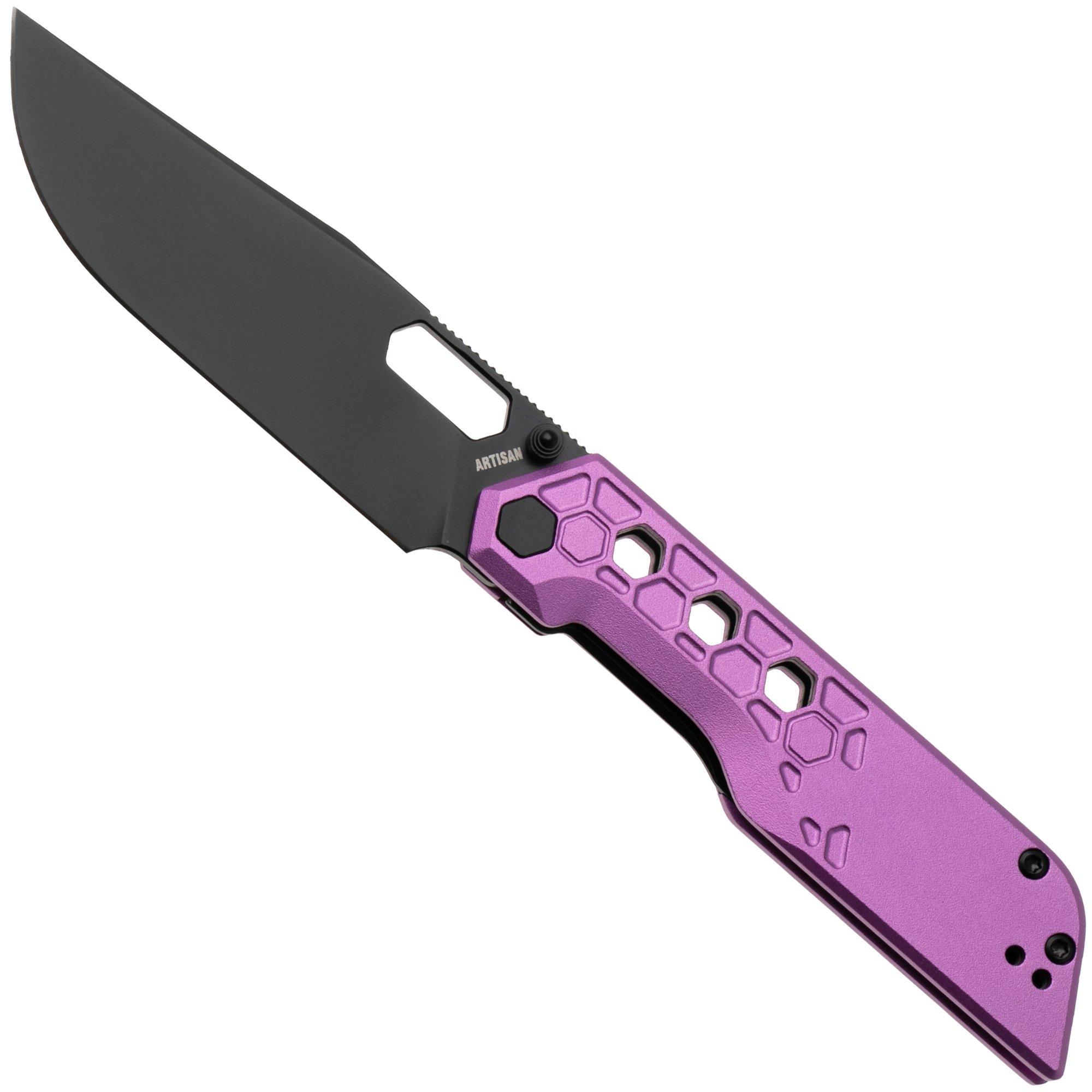 Artisan Cutlery Beest 1878P-BVT Black PVD AR-RPM9, Purple Aluminum zakmes
