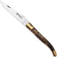 Obraz dla Nóż składany Laguiole en Aubrac Unique Piece 04-UP Albizia Wood, Handcarved Copper Plates, Matt Brass Bolsters, Handcarved Bee, 12 cm