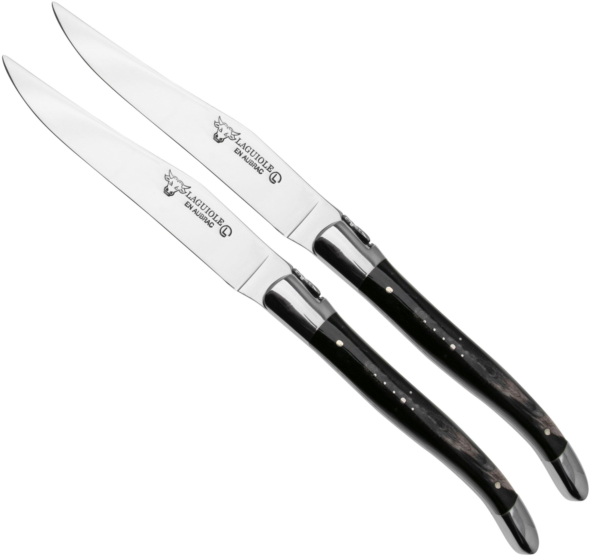 Laguiole en Aubrac, 22C99BUIH, 2-teiliges Steakmesserset, Büffelhorn