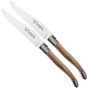 Laguiole en Aubrac 22C99OLIH, juego de 2 cuchillos de carne, madera de olivo