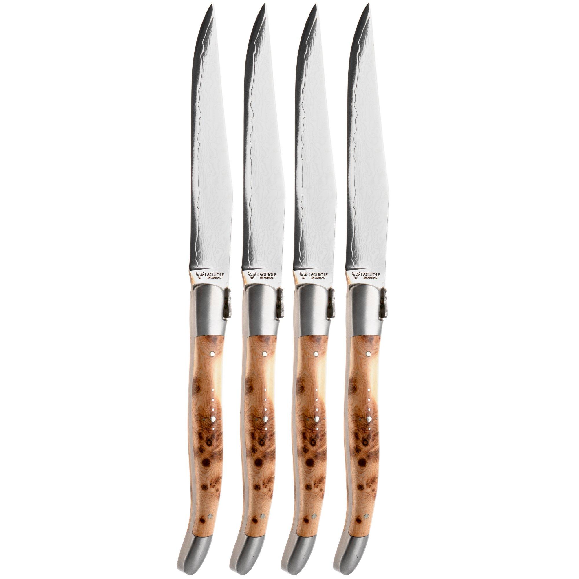 Laguiole en Aubrac 42C12-GEIHQ, Japanese Damascus, Thuja Wood, 4-piece steak knife set