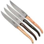 Laguiole en Aubrac Steakmesserset 4-teilig verschiedenes Holz mit Messerhalter