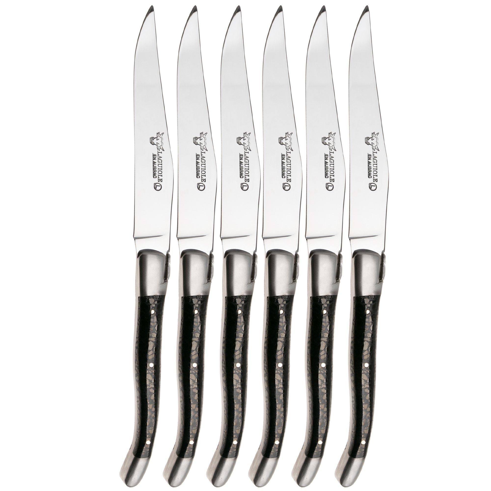 Laguiole en Aubrac 62C12CHAIH Sandvik 12C27, Ebony Wood, 6-delige steakmesset