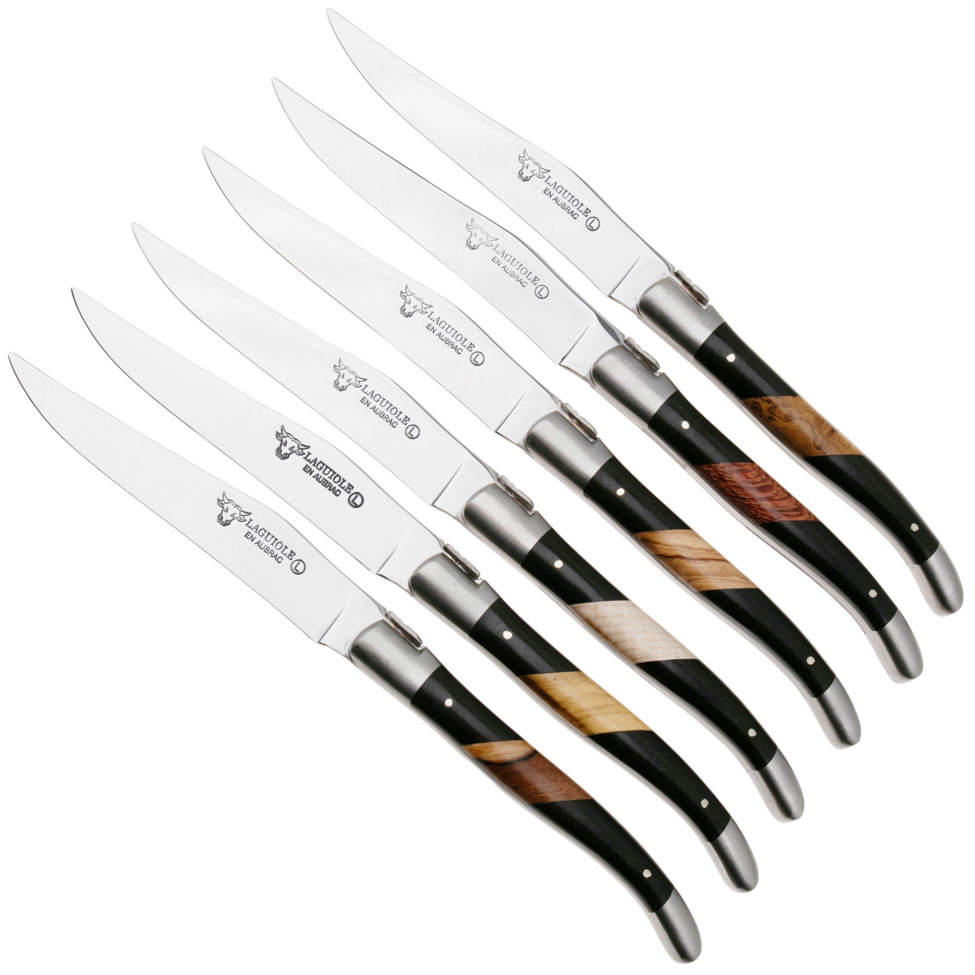Laguiole en Aubrac 62C12PBMIH Paperstone Mixed Woods Matt Bolsters, 6-delige steakmessenset