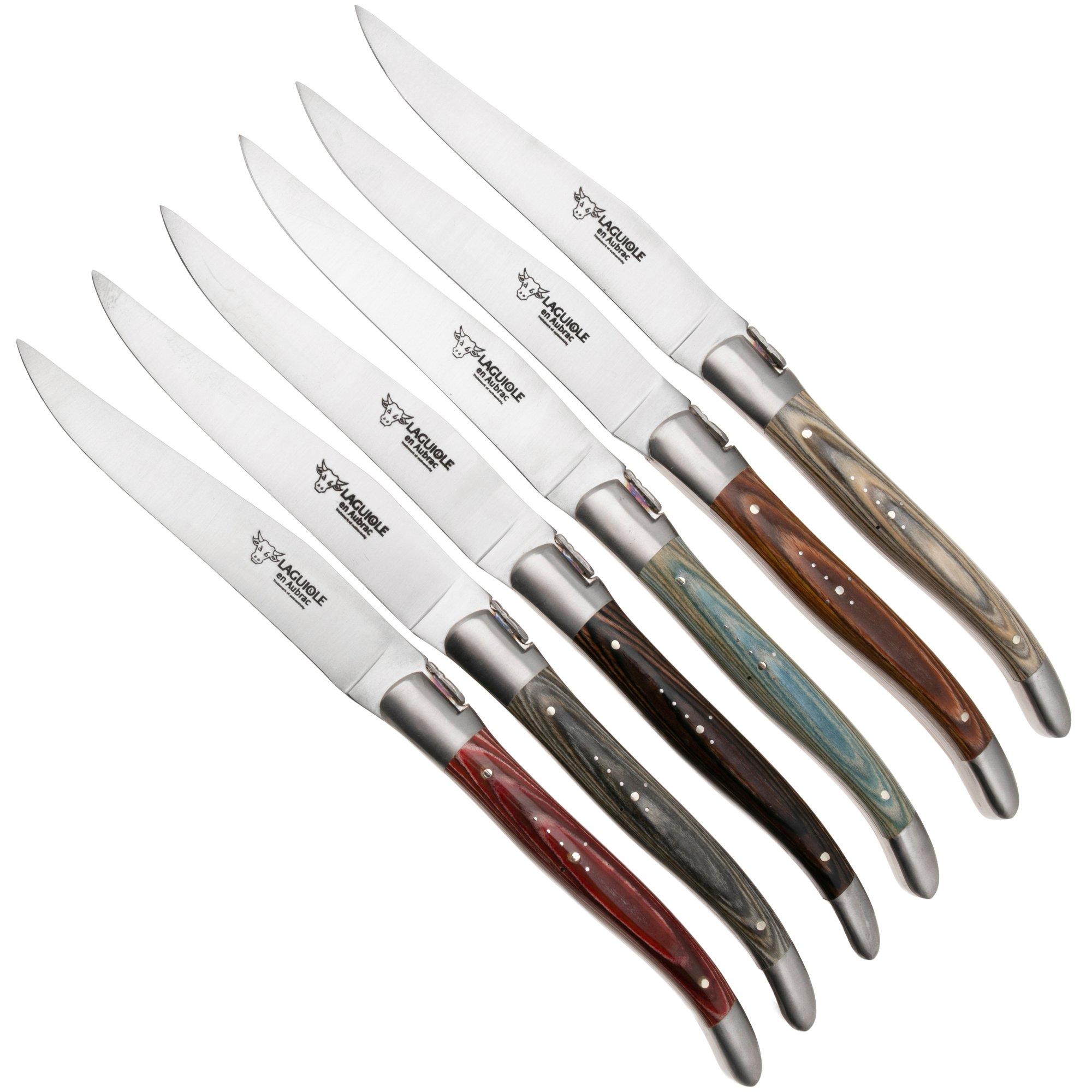 Laguiole en Aubrac 62C12PKDIH Pakkawood Mixed Colours, Matt, set de 6 couteaux à steak