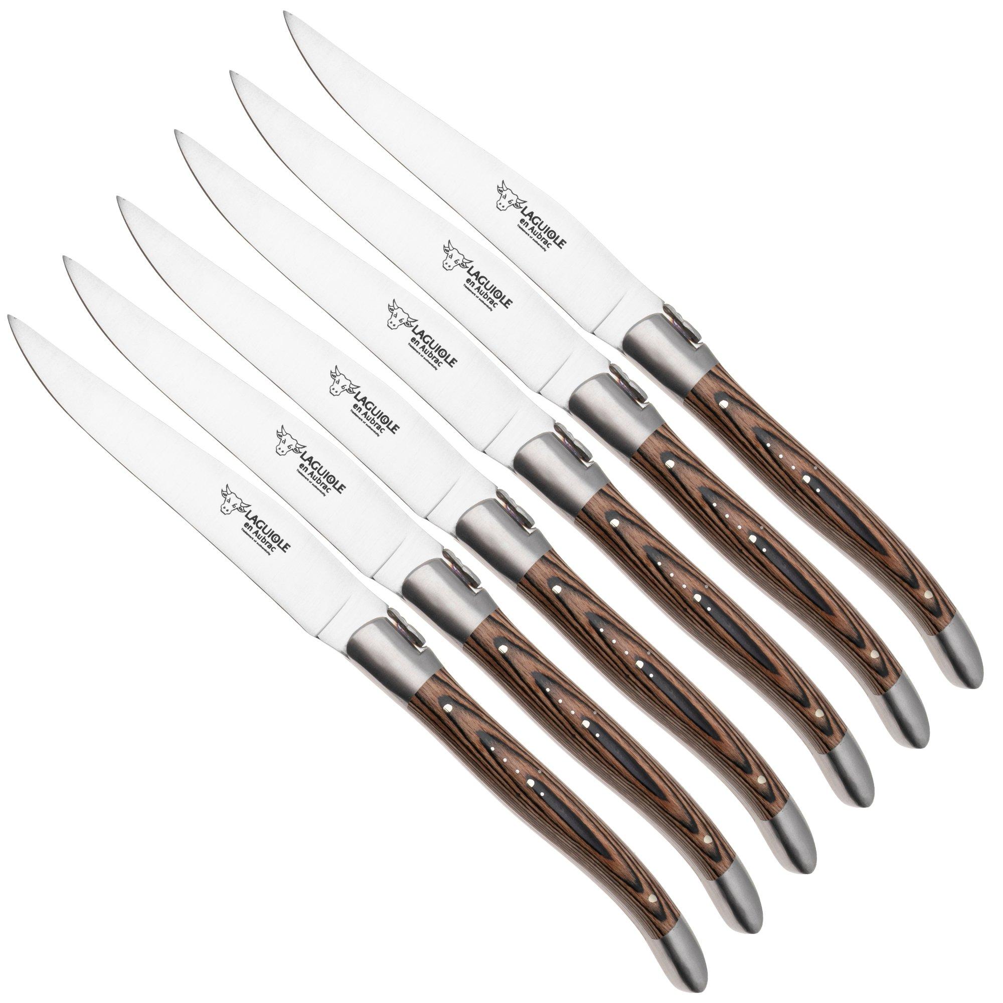 Laguiole en Aubrac 62C12PKMIH Brown Pakkawood Matt, set de 6 couteaux à steak