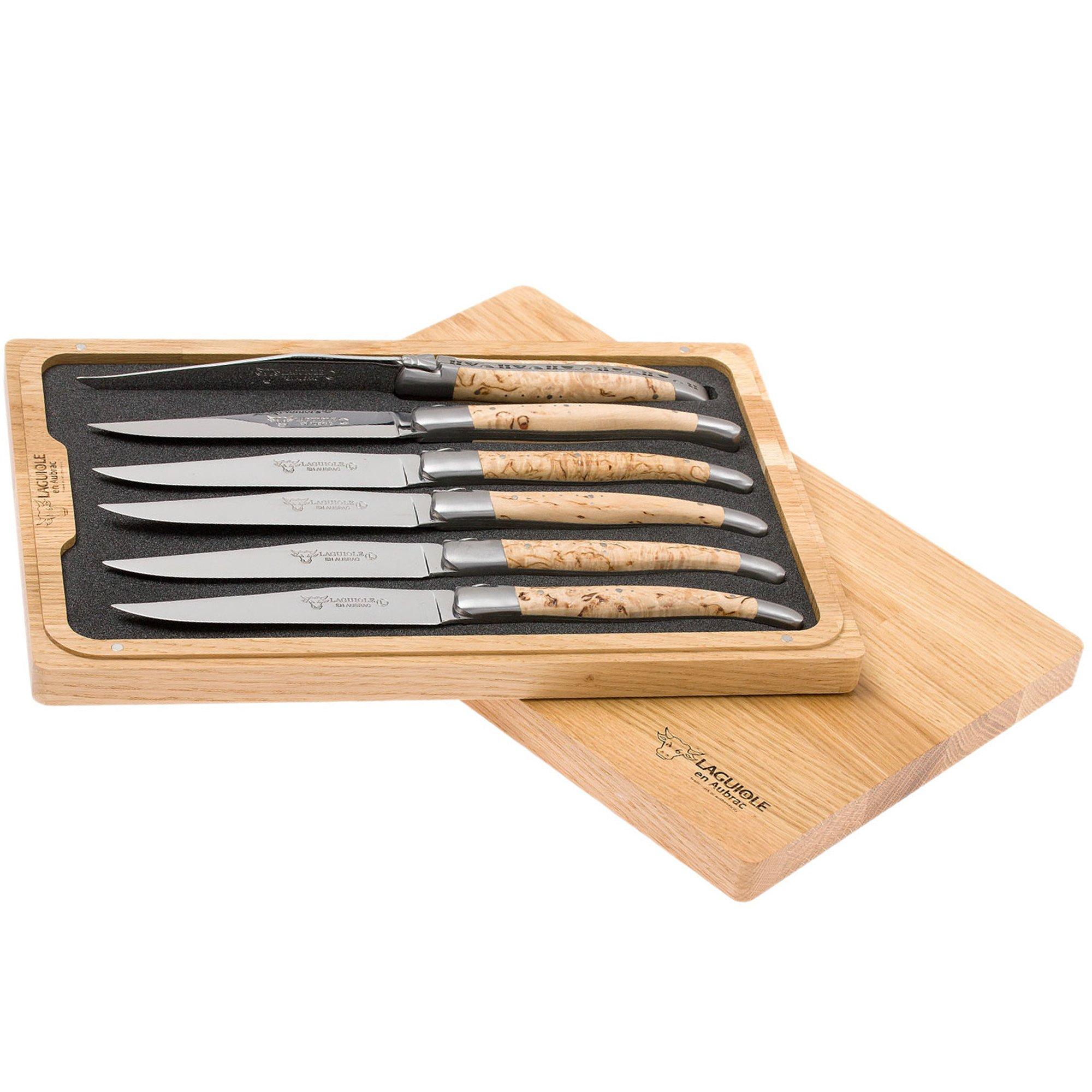 Claude Dozorme Set of 6 Laguiole Steak Knives with Olive Wood Handles and  Bee, Wood Gift Box - KnifeCenter - 2.60.001.89