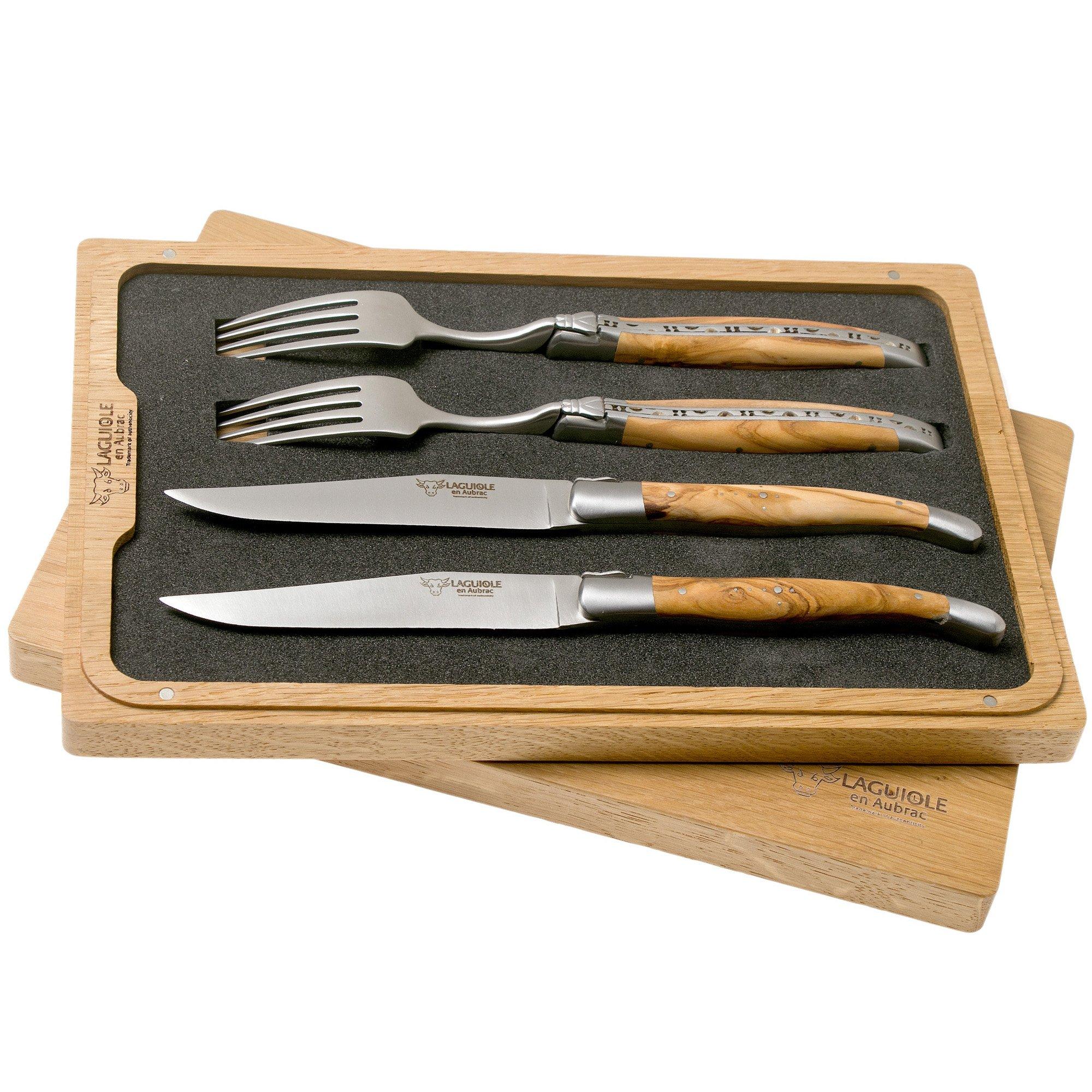Laguiole en Aubrac CCF99OLIHL 4-piece cutlery set olive wood