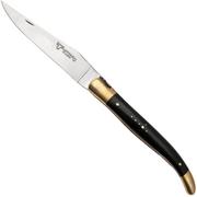 Laguiole en Aubrac Le Bijou L0212LCHB/EBBJ Ebony, Handcarved Copper Plates, Matt Brass Bolsters, couteau de poche, 12 cm