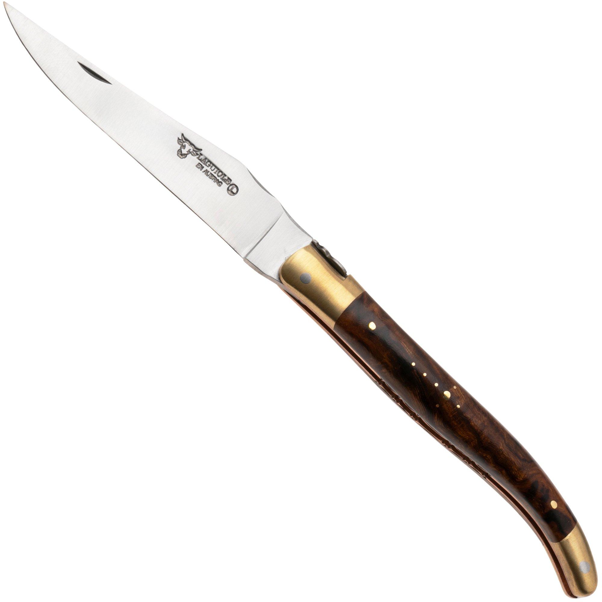 Laguiole en Aubrac Le Bijou L0212LCHB/WCBJ Ironwood Burl, Handcarved Copper Plates, Matt Brass Bolsters, couteau de poche, 12 cm