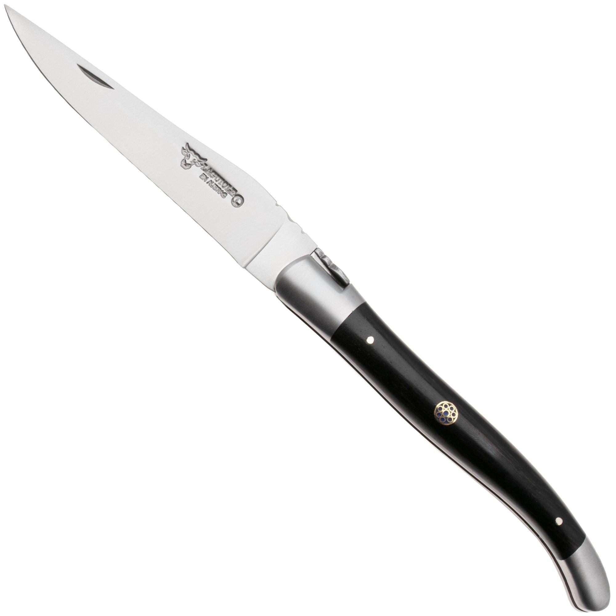 Laguiole en Aubrac Ebony, Blue Mosaic Pin, Blue Inlay, Matt Bolster, pocket knife, 12 cm
