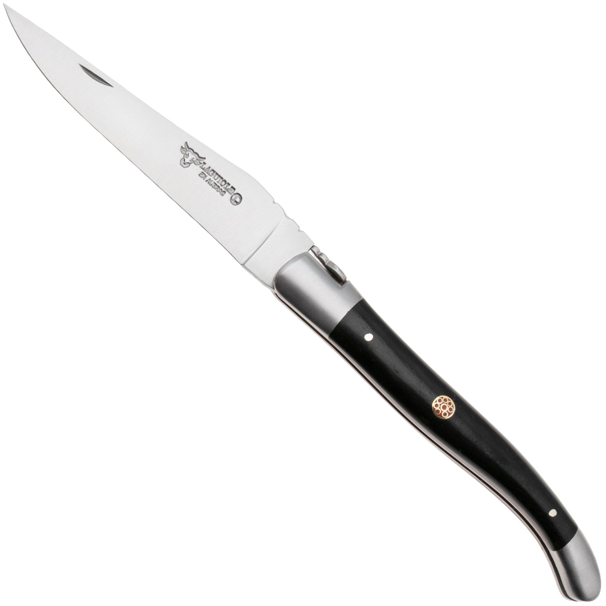 Laguiole en Aubrac Ebony Red Mosaic Pin, Red Inlay, Matt Bolster, Taschenmesser, 12 cm