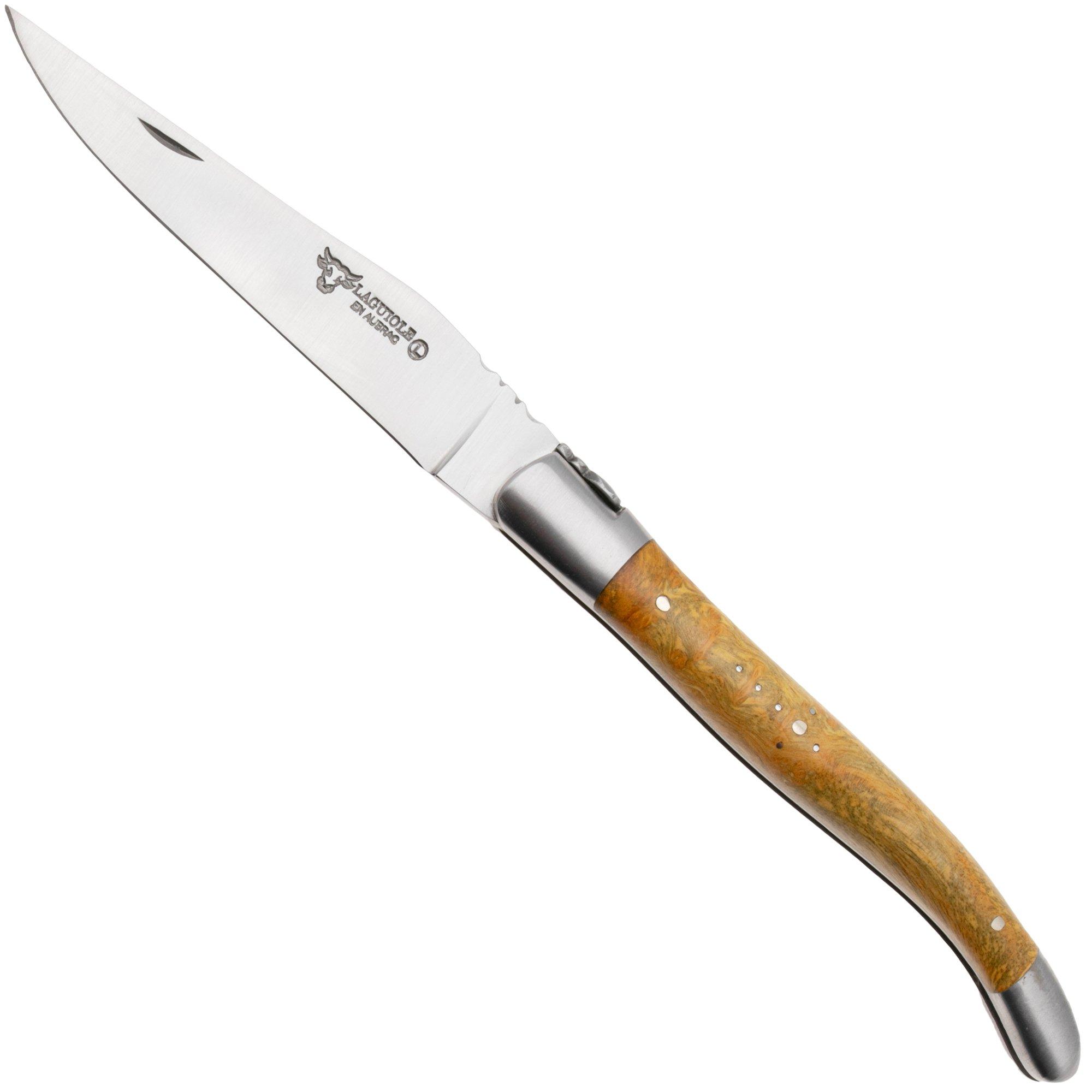 Laguiole en Aubrac Cheesewood Natural Colour, Matt Bolsters, couteau de poche, 12 cm
