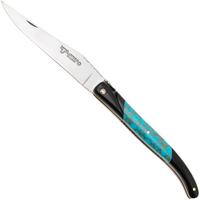 Bild für Laguiole en Aubrac Ebony, Turquoise Gold Inlay, Handcarved Brass Plates, Taschenmesser, 12 cm