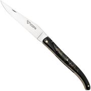 Laguiole en Aubrac Ebony, Onyx Gold Inlay, Handcarved Gold Brass Plates, coltello da tasca, 12 cm