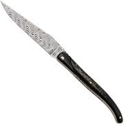 Laguiole en Aubrac Ebony, Onyx Gold Inlay, Handcarved Gold Brass Plates, Balbach Damascus, coltello da tasca, 12 cm