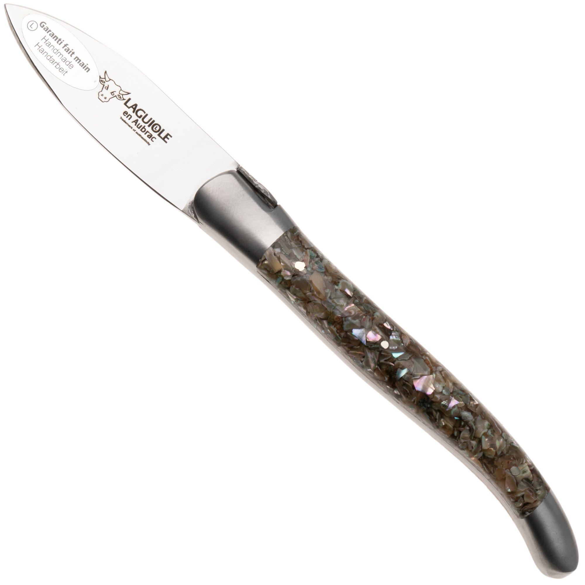 Laguiole en Aubrac Oyster Abalone, Brushed Stainless Steel, oyster knife, abalone and oyster shell