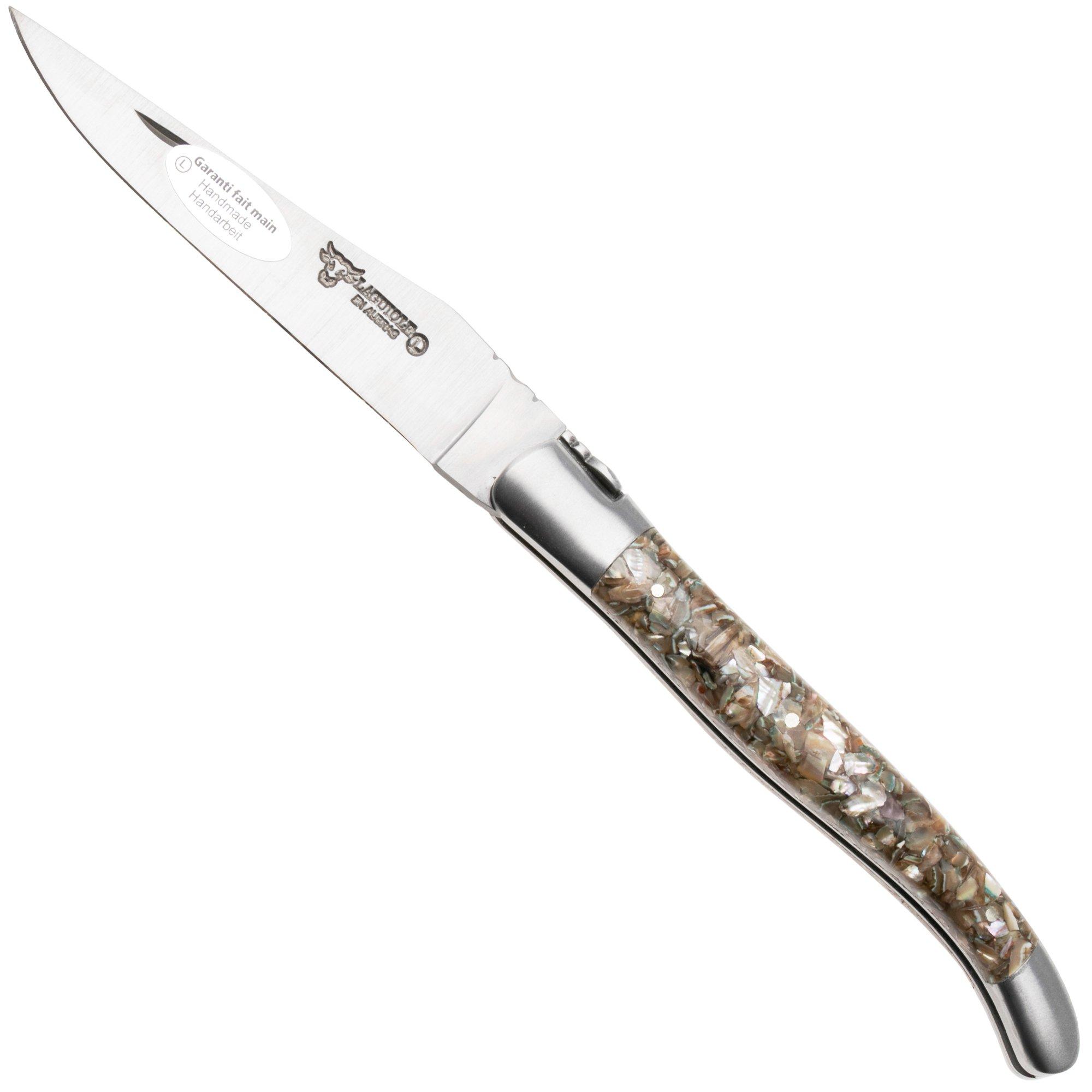 Laguiole en Aubrac Abalone Shell, Brushed Stainless Steel, pocket knife, 12 cm
