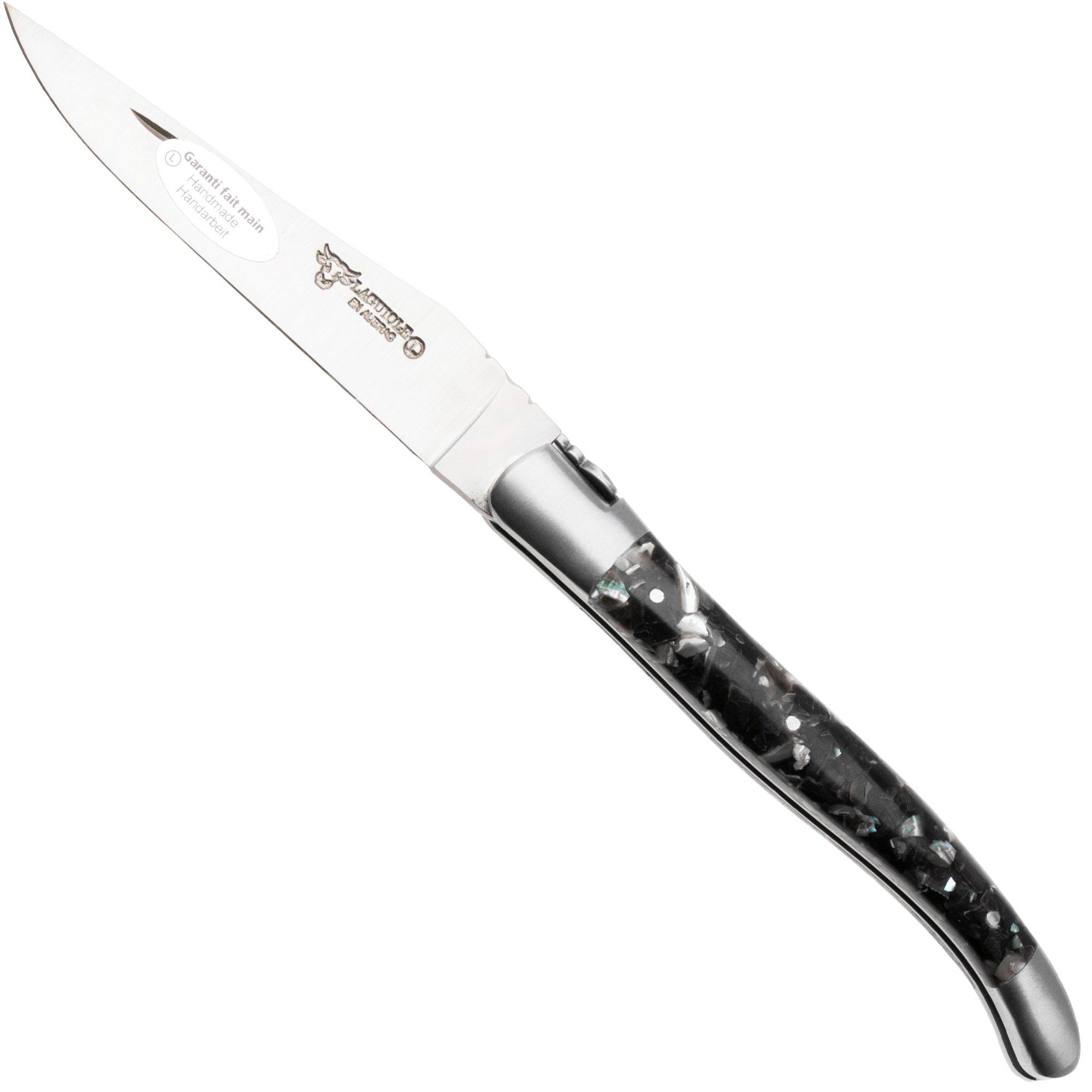 Laguiole en Aubrac Pearl Mussel and Abalone Shell, Brushed Stainless Steel, pocket knife, 12 cm
