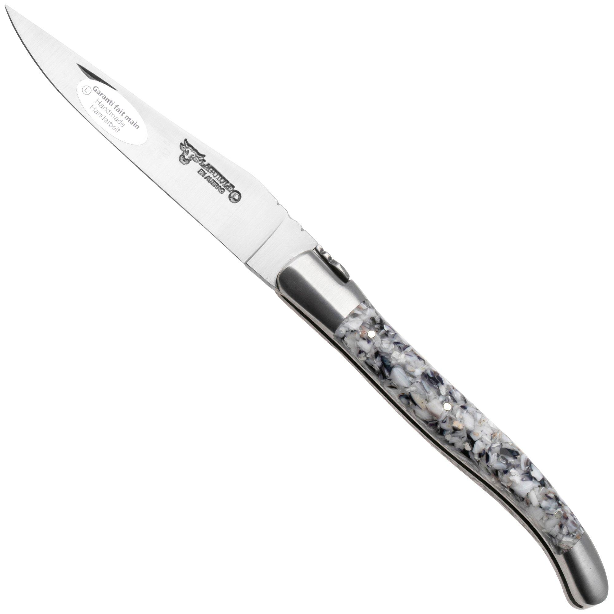 Laguiole en Aubrac Oyster and Mussel Shell, Brushed Stainless Steel, pocket knife, 12 cm
