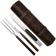 Laguiole en Aubrac Barbecue Set, SMB99WEI, Wenge, 3 pièces avec pochette enroulable en cuir