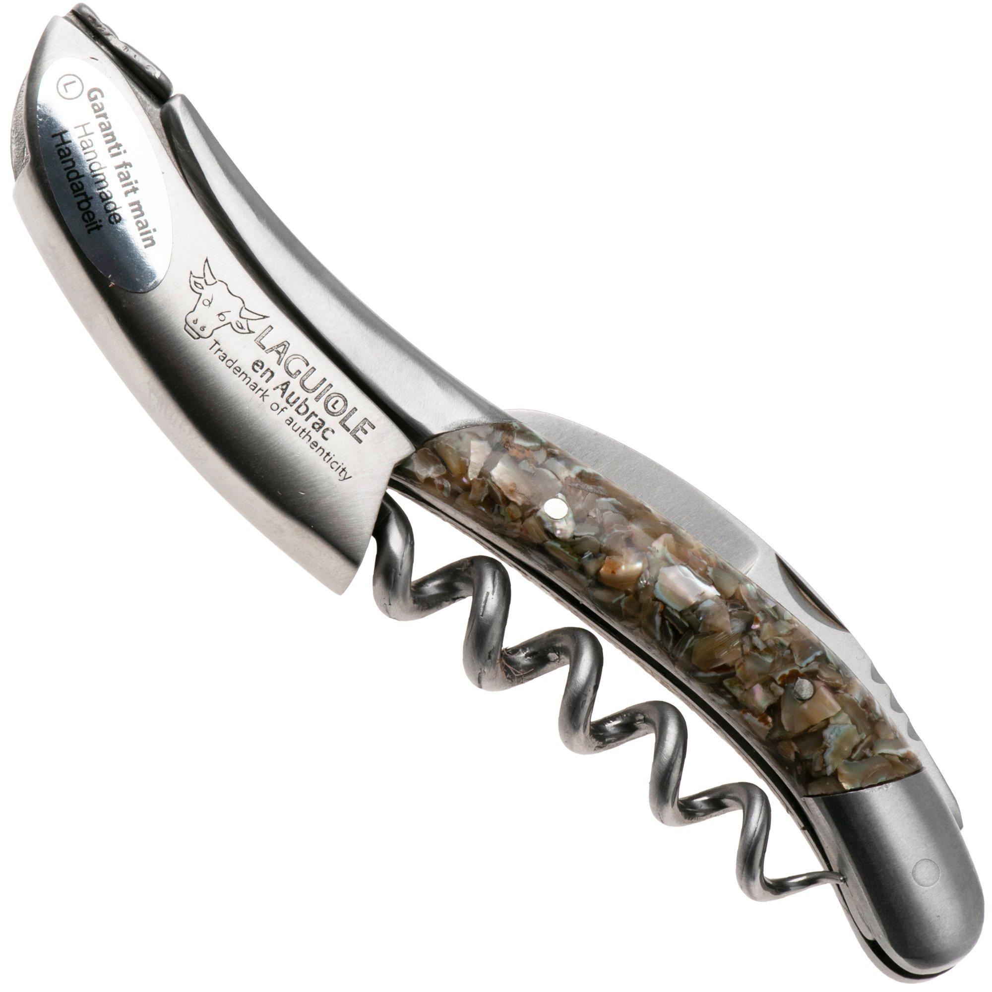 Laguiole en Aubrac Sommelier SOM-ABN Brushed Stainless Steel, sommelier knife, abalone and oyster shell
