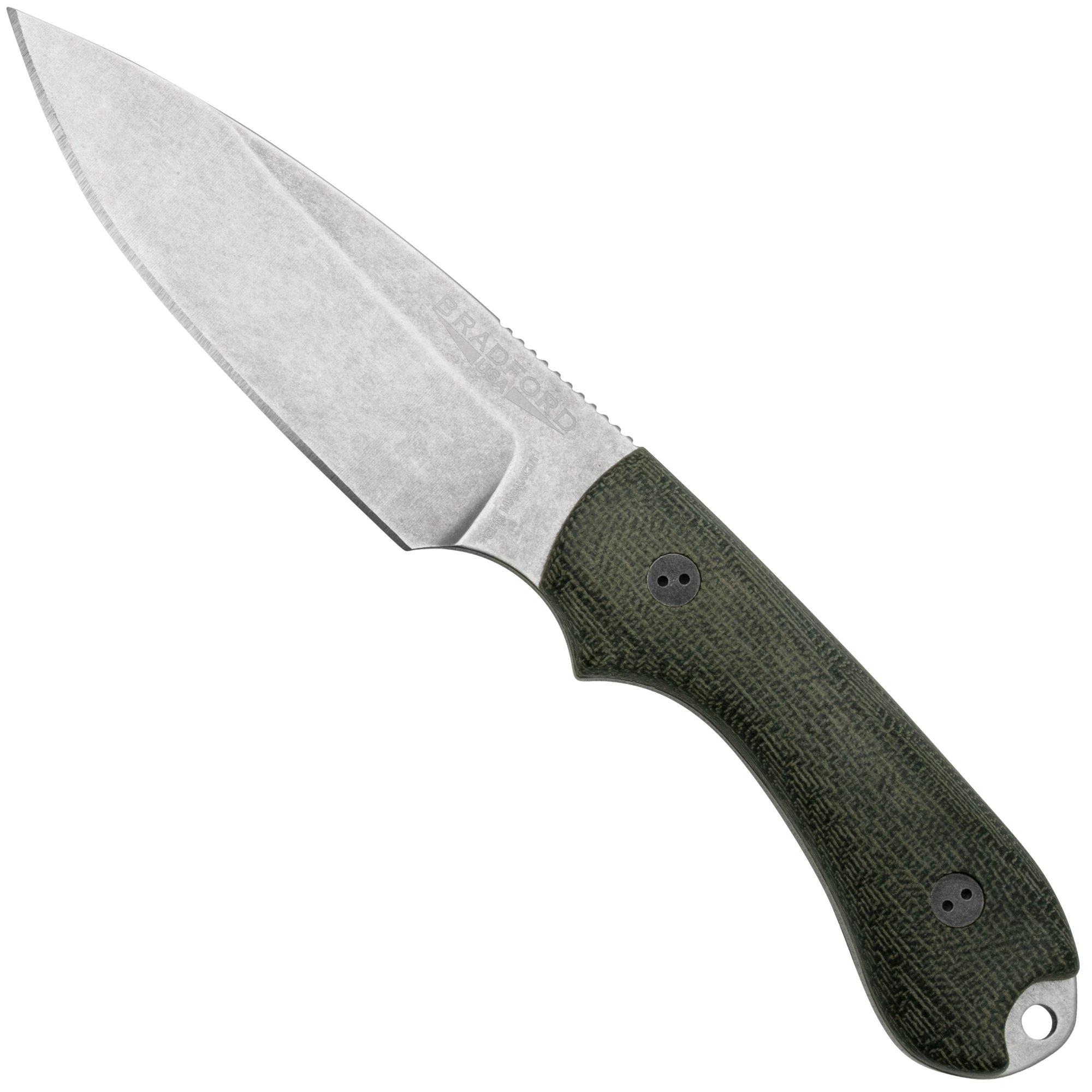 Nóż z głownią stałą Bradford Knives Guardian 3, 3S-101-MC, 3D Black Micarta, CPM-Magnacut, Sabre Grind, wykończenie Stonewash