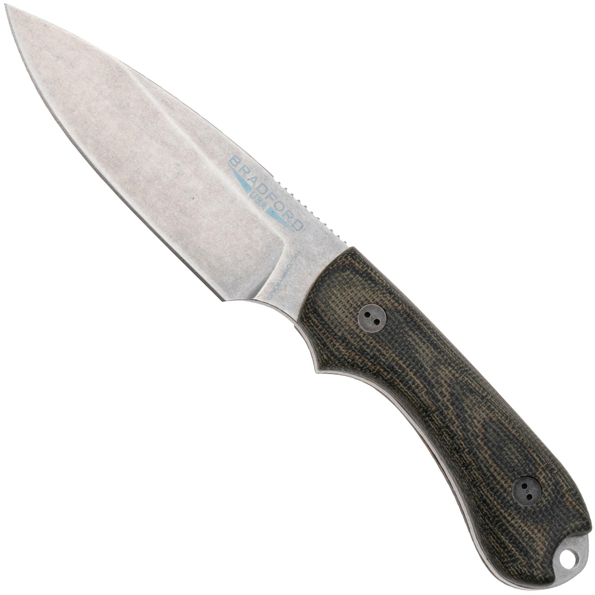 Bradford Knives Guardian 3, CPM-Magnacut High Hardness, Sabre Grind, Stonewashed Finish, 3D Camo Micarta, Fahrtenmesser
