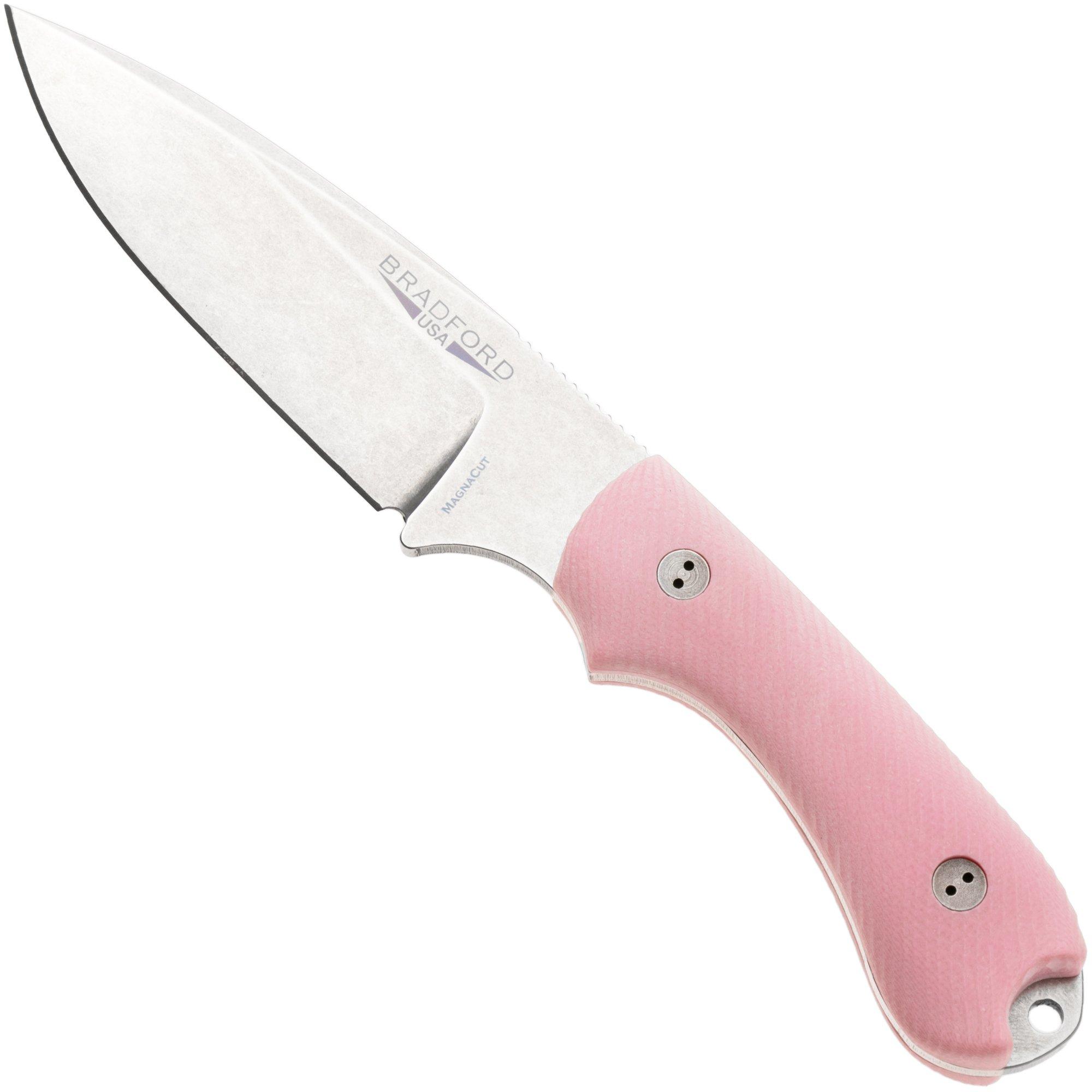 Bradford Knives Guardian 3.2 MagnaCut False Edge, Stonewashed Finish, Pink G10, vaststaand mes