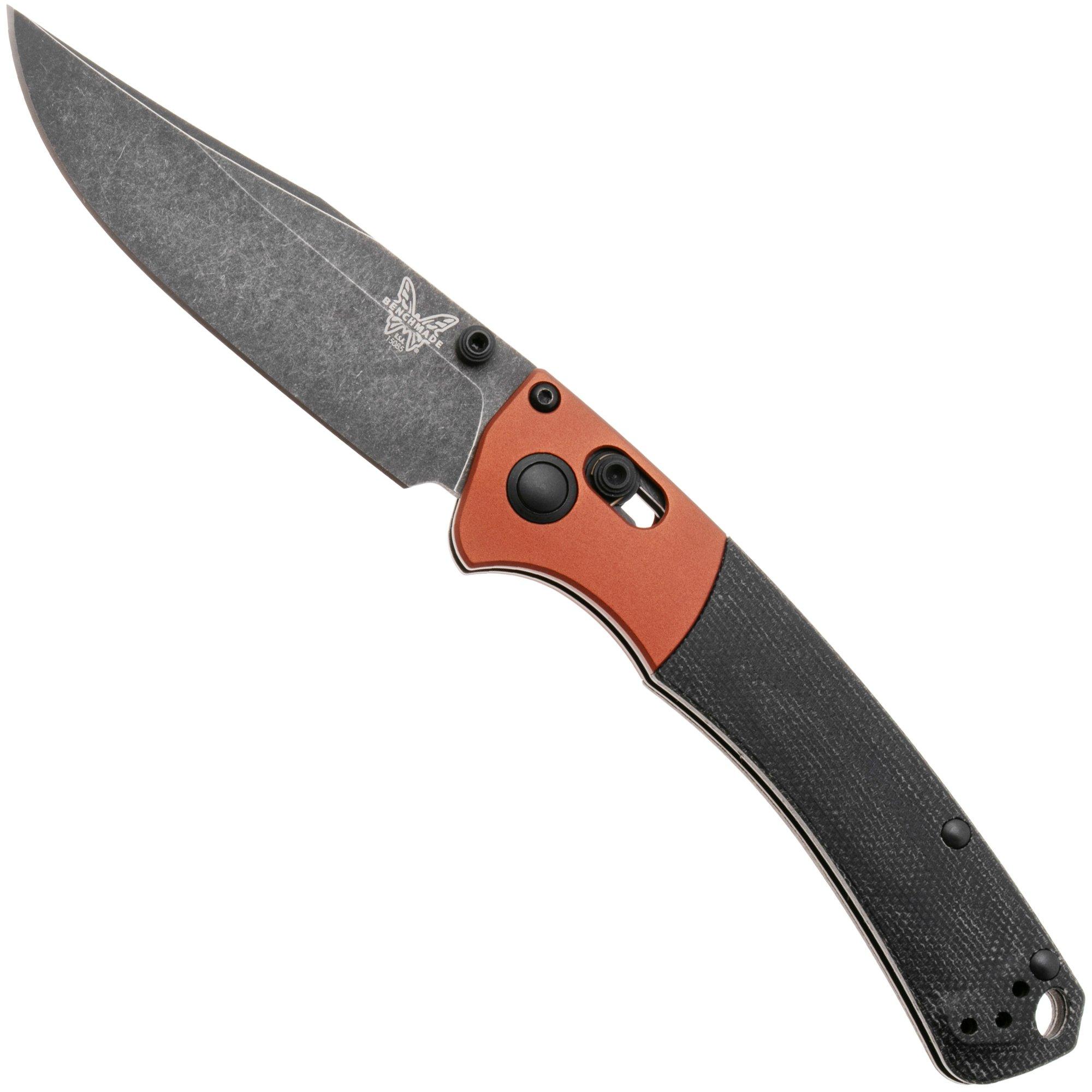 Benchmade Mini Crooked River 15085BK-04 Blackwashed Magnacut, Burnt Copper Aluminum Black Micarta, zakmes
