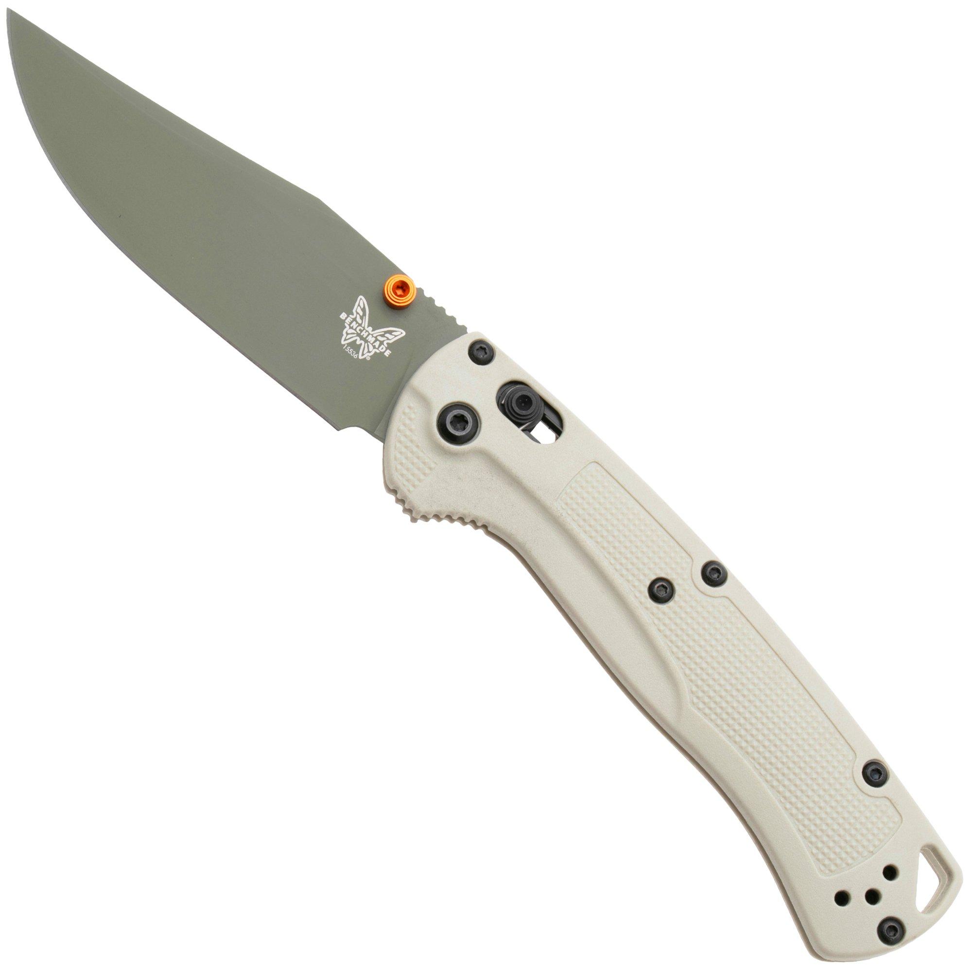 Benchmade Taggedout 15536GN-01 Green Cerakote Elmax, Tan Grivory, hunting pocket knife