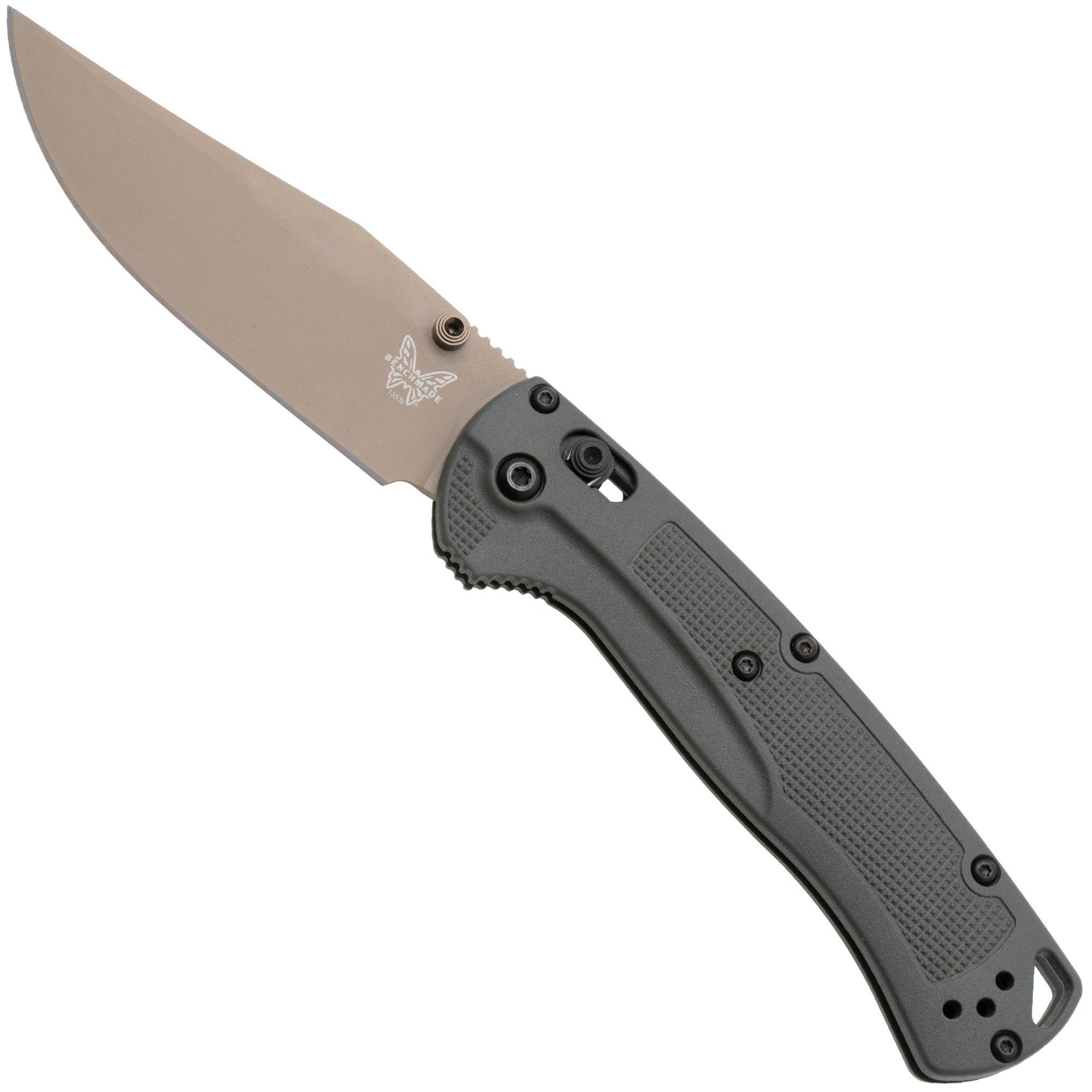 Benchmade Taggedout 15536TN-02 Tan Cerakote Elmax, Deep Olive Grivory, hunting pocket knife