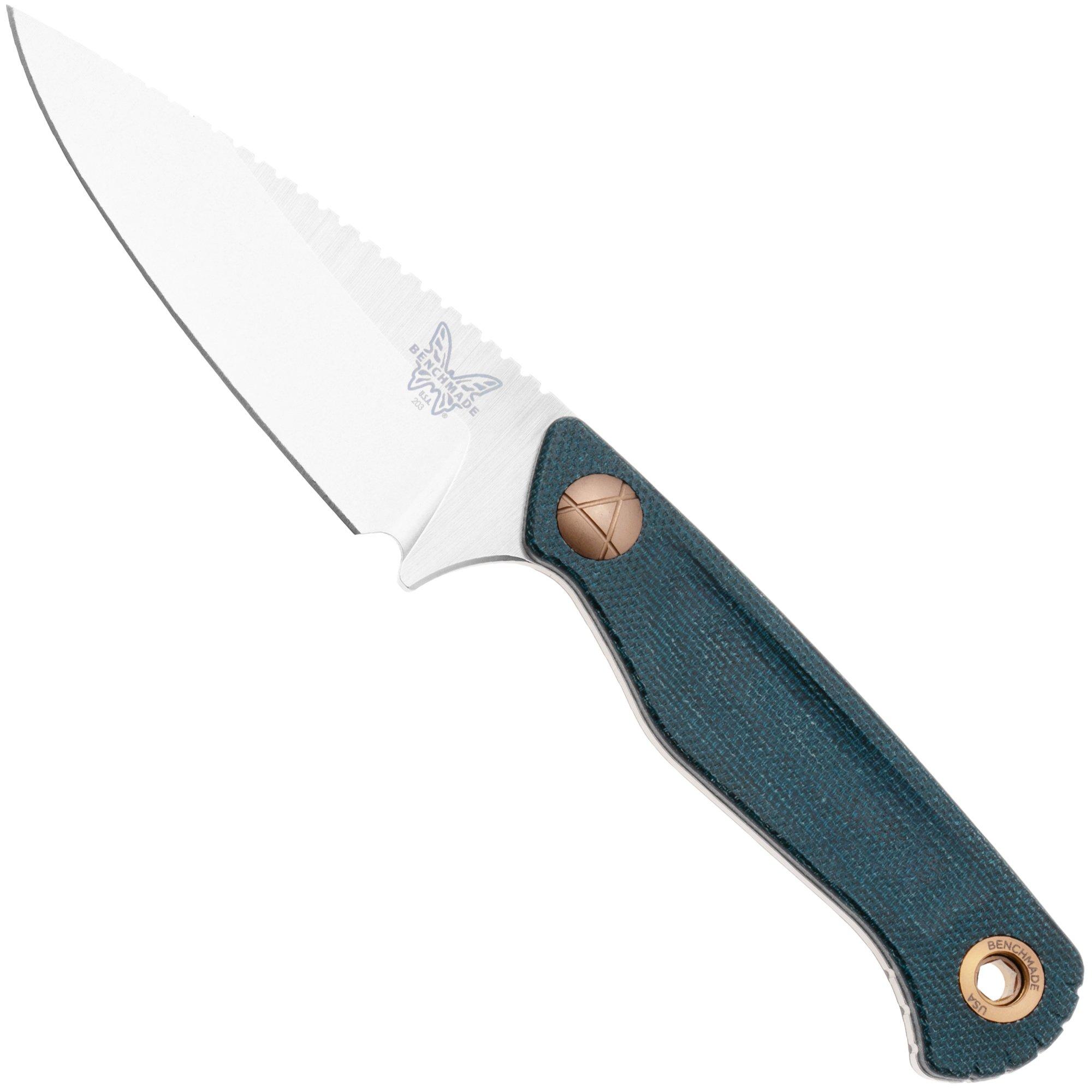 Benchmade Dacian 203-04 Stonewashed CPM MagnaCut, Blue Canvas Micarta vaststaand mes, lederen en kydex schede