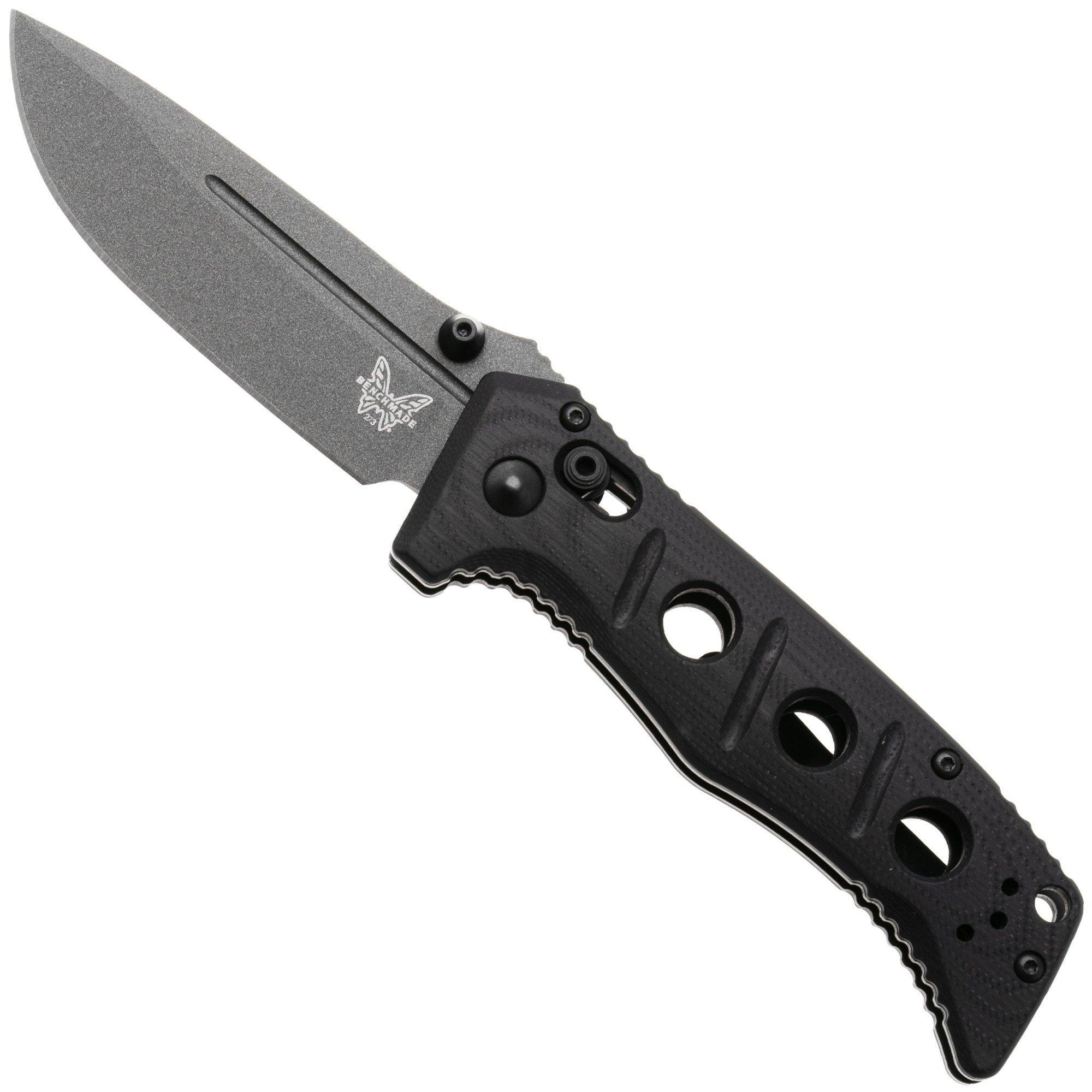 Benchmade Mini Adamas 273GY-04, Tungsten Grey Cerakote CPM MagnaCut, Black G10 pocket knife, Shane Sibert design