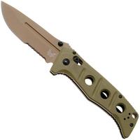 Afbeelding voor Benchmade Adamas 275SFE-04, Flat Earth Cerakote CPM MagnaCut, OD Green G10, partly serrated zakmes, Shane Sibert design