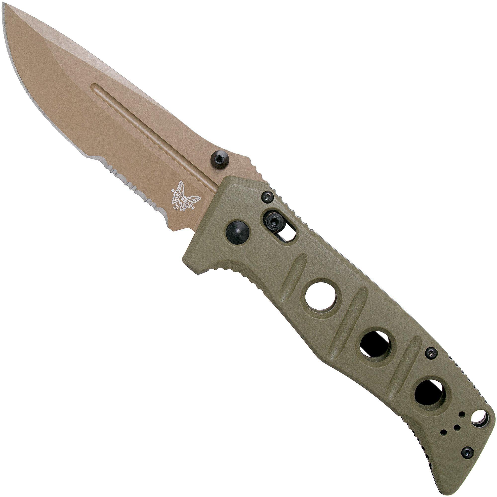 Benchmade 275SFE-2 Sibert Adamas OD Green G10, Flat Earth Serrated Taschenmesser, Shane Sibert Design