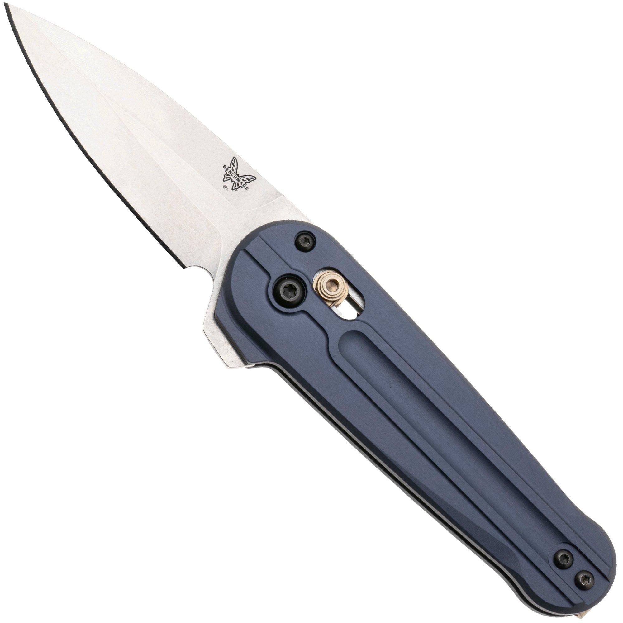 Benchmade Lowden 491 Stonewashed M390, Crater Blue Aluminium, couteau de poche