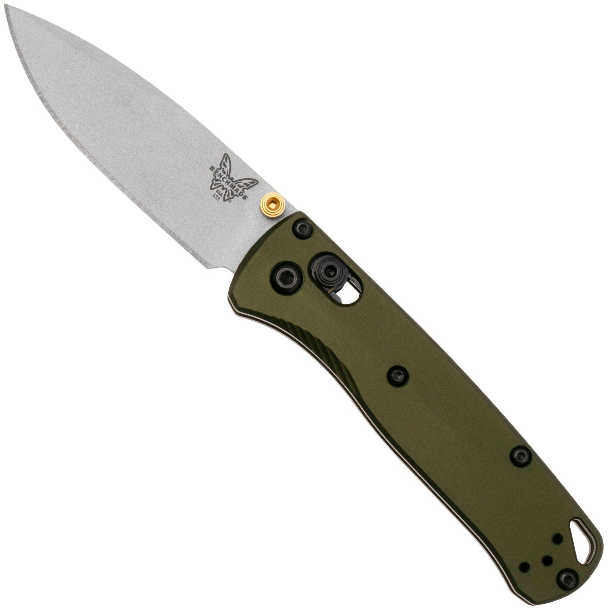 Nóż składany Benchmade Mini Bugout 533SL-10 Crushed Silver Cerakote CPM S90V, Woodland Green Aluminum