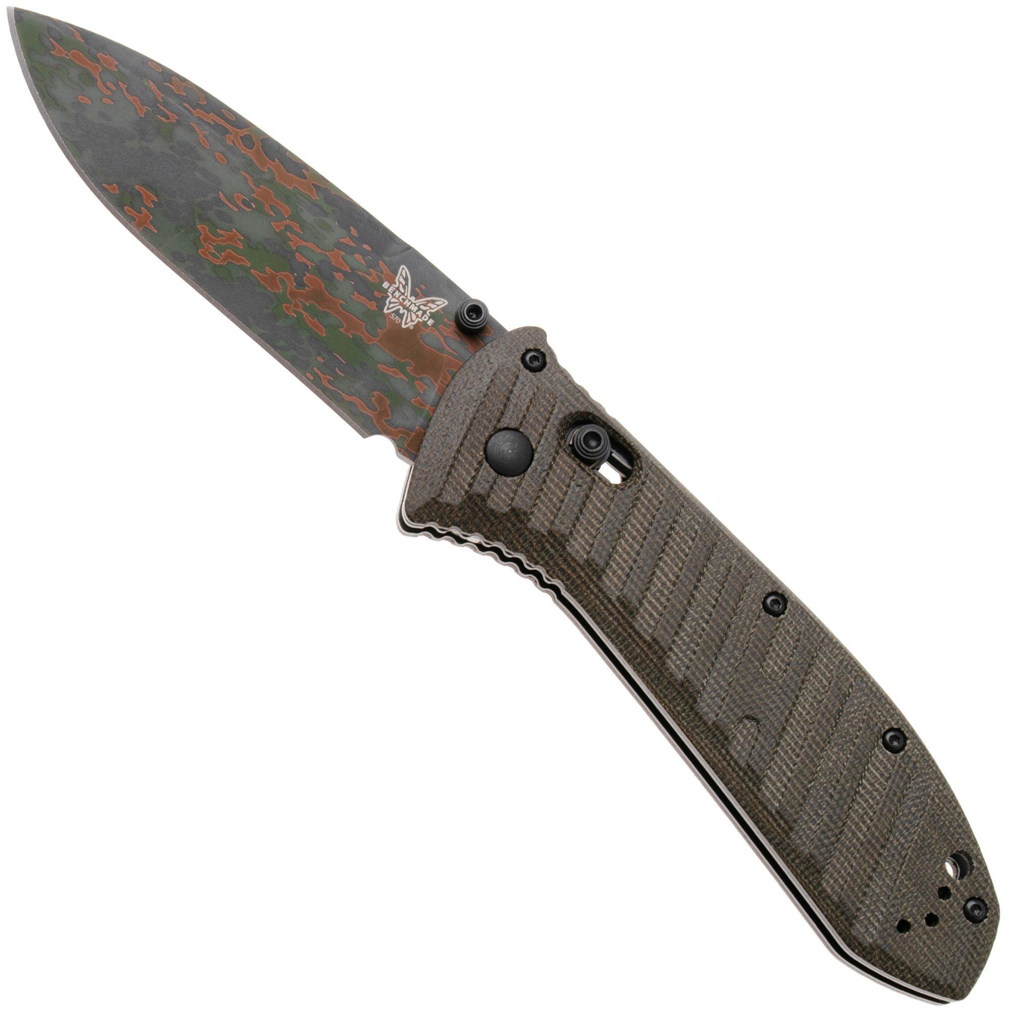 Benchmade Presidio II 570CAMO-2601, 2026 Shot Show Limited Edition, Flecktarn Camo Cerakote CPM S30V, Brown Canvas Micarta zakmes