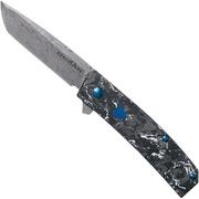  Benchmade Tengu 601-211 Damasteel, White and Black Marbled Carbon Fiber, Gold Class couteau de poche, Jared Oeser Design