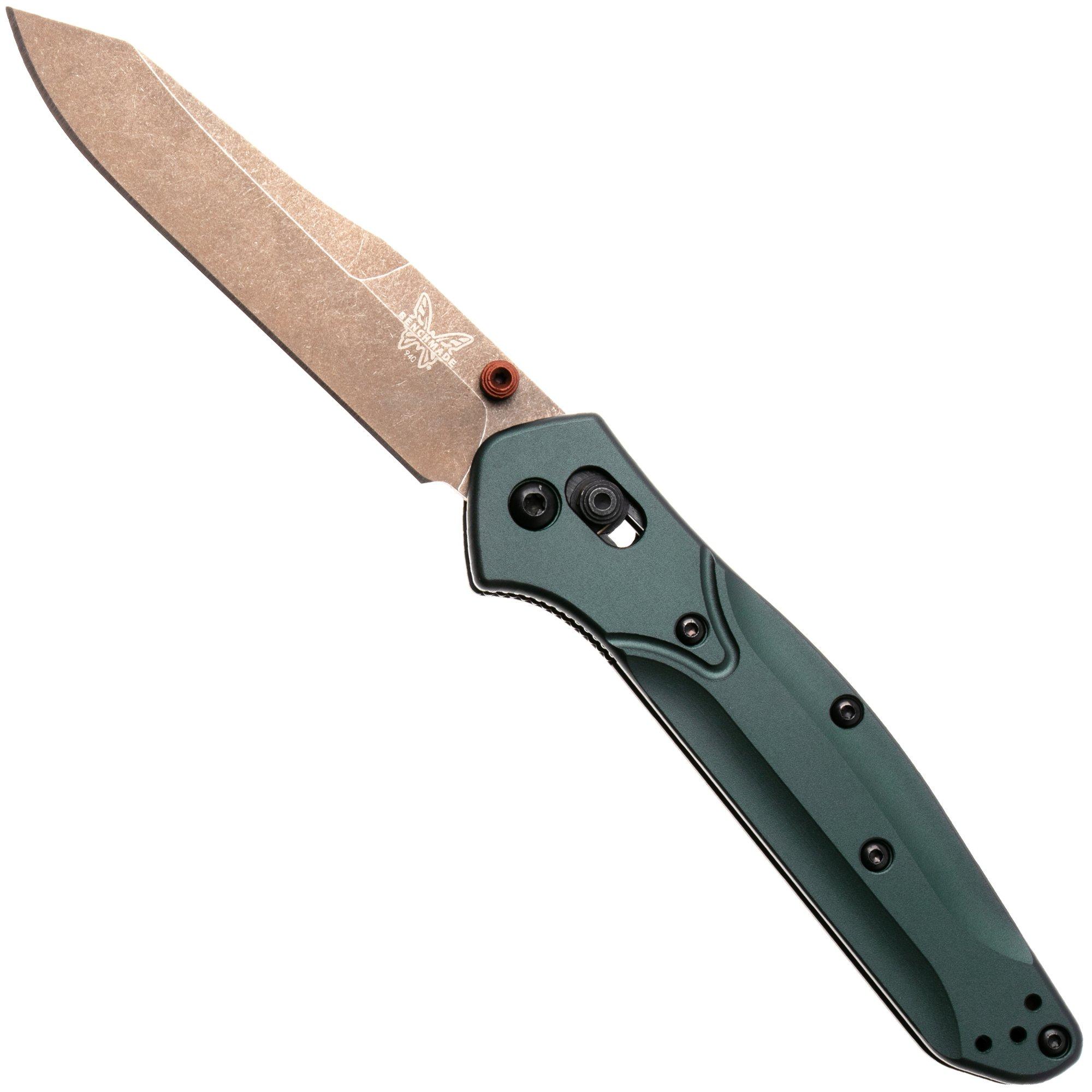 Benchmade Osborne 940FE-2601, Flat Dark Earth Battlewashed PVD CPM S90V, Taiga Green Aluminum pocket knife