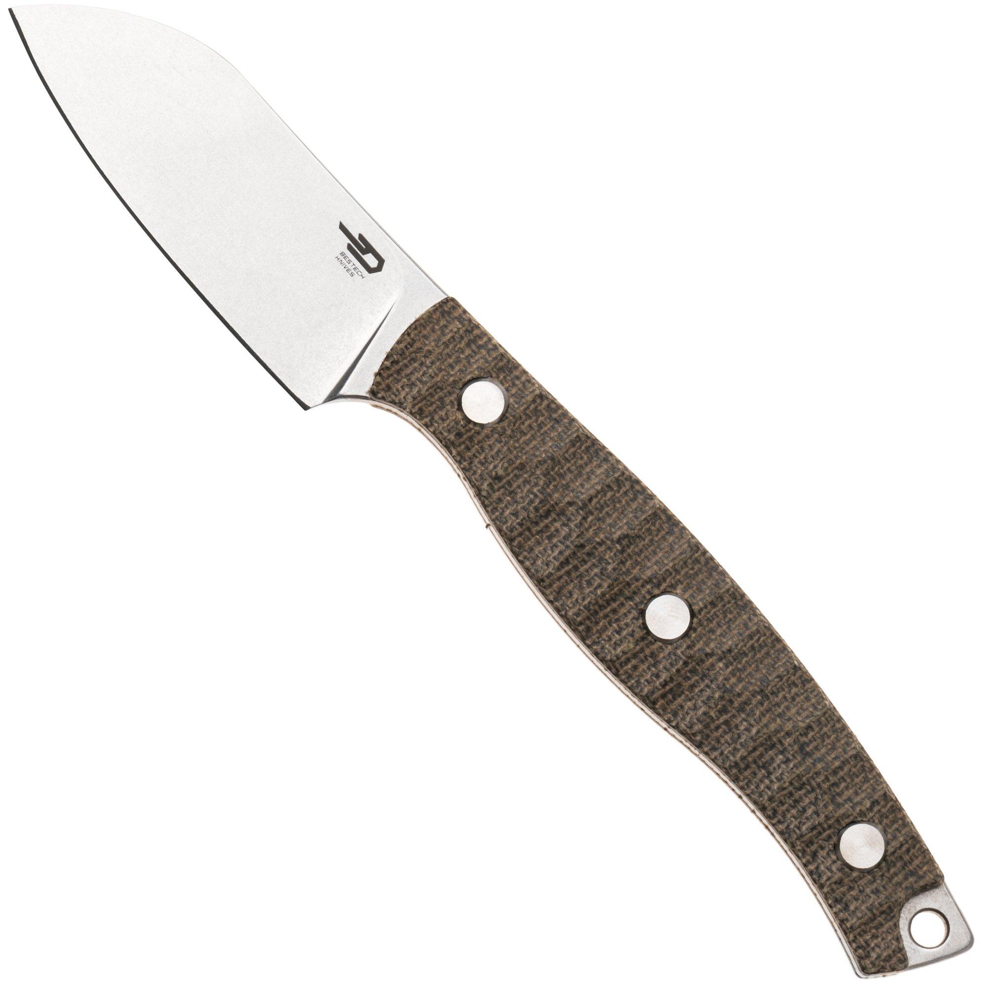 Bestech Heidi Blacksmith #3 BFK07C Stonewashed 14C28N Sheepsfoot, Green Micarta, fixed knife